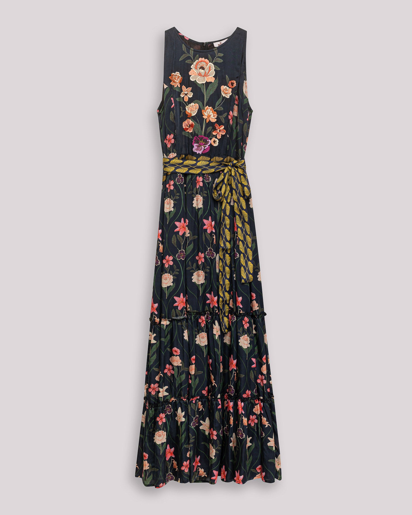 Vestido Comprido Estampado Bouquet Preto-5