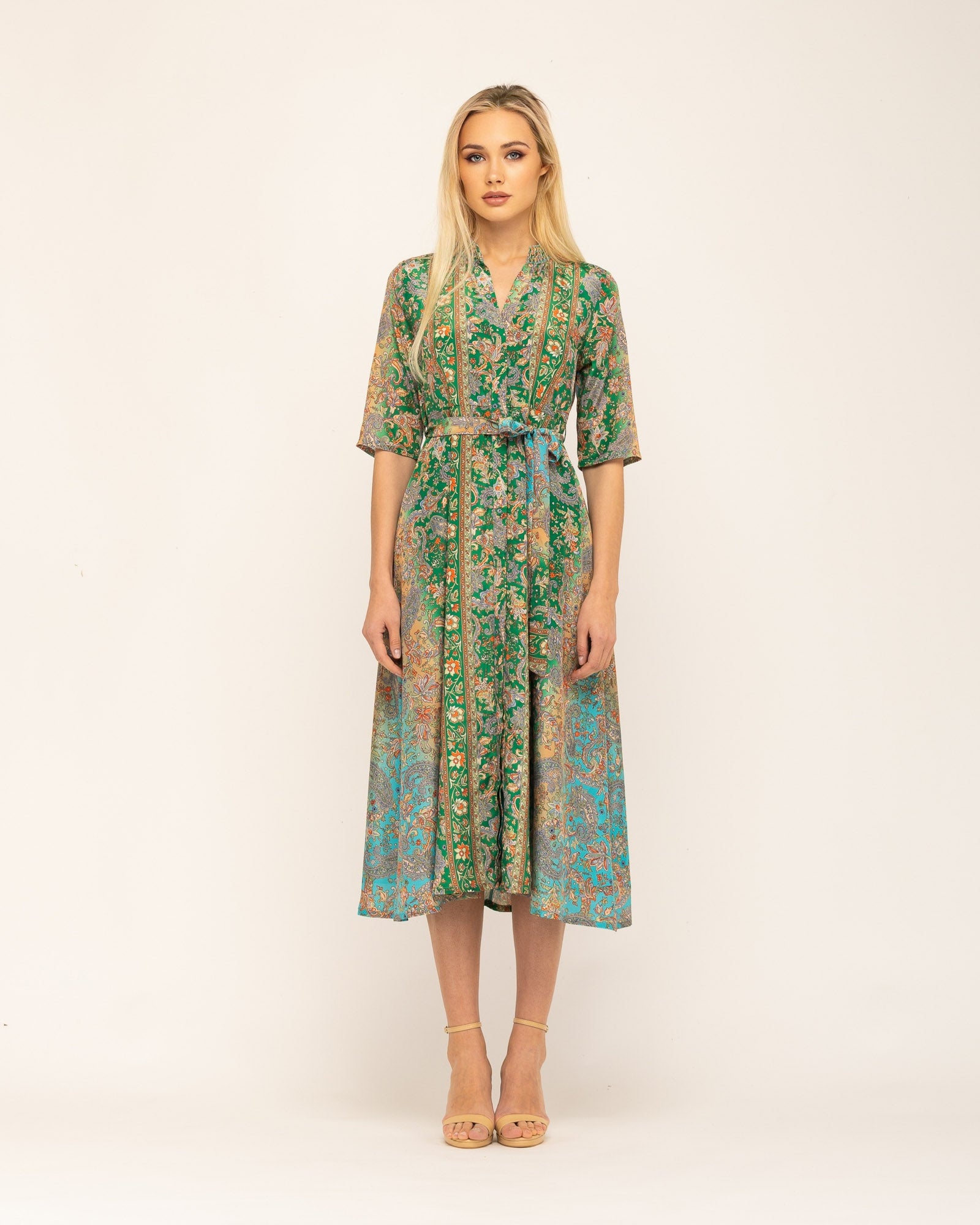 Vestido Midi Estampado Bali Verde-2
