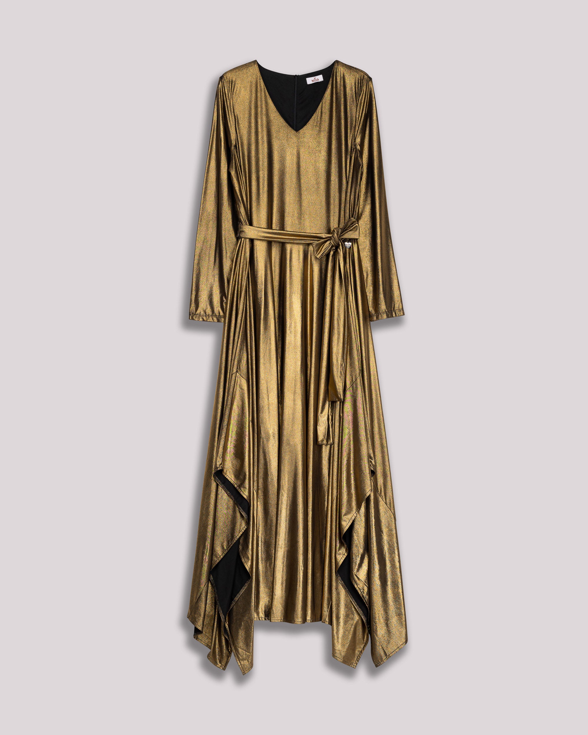 Vestido Comprido Dourado de Manga Comprida Ouro-7