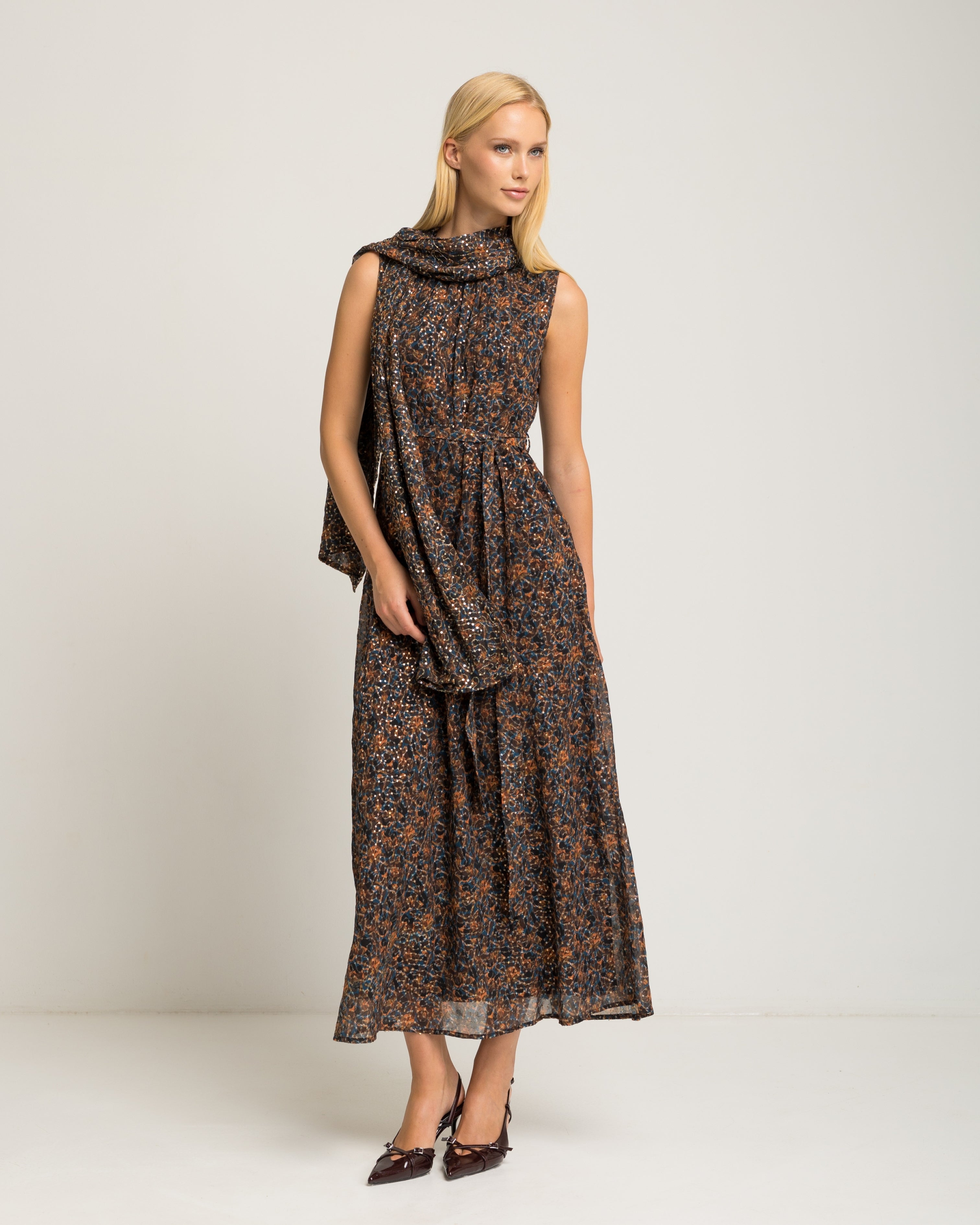Vestido Comprido com Estampado de Flores sem Mangas Multicolor-1
