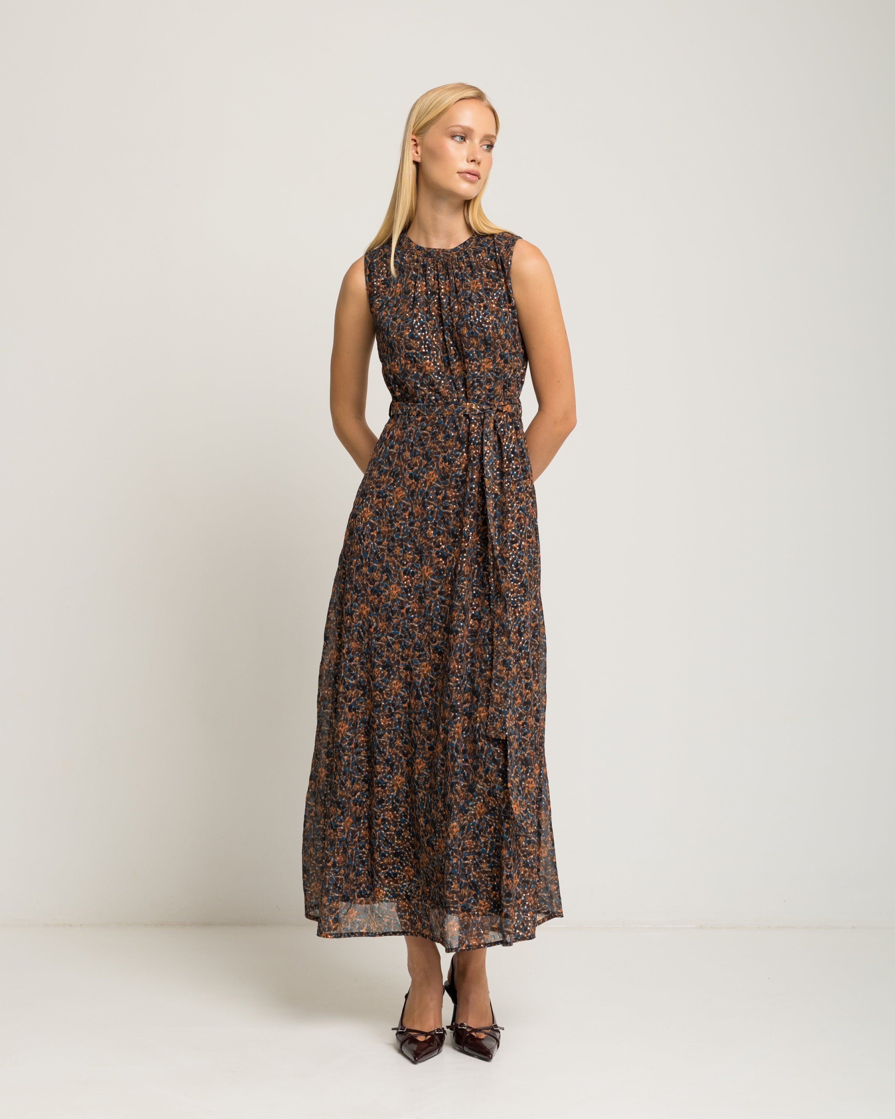Vestido Comprido com Estampado de Flores sem Mangas Multicolor-2