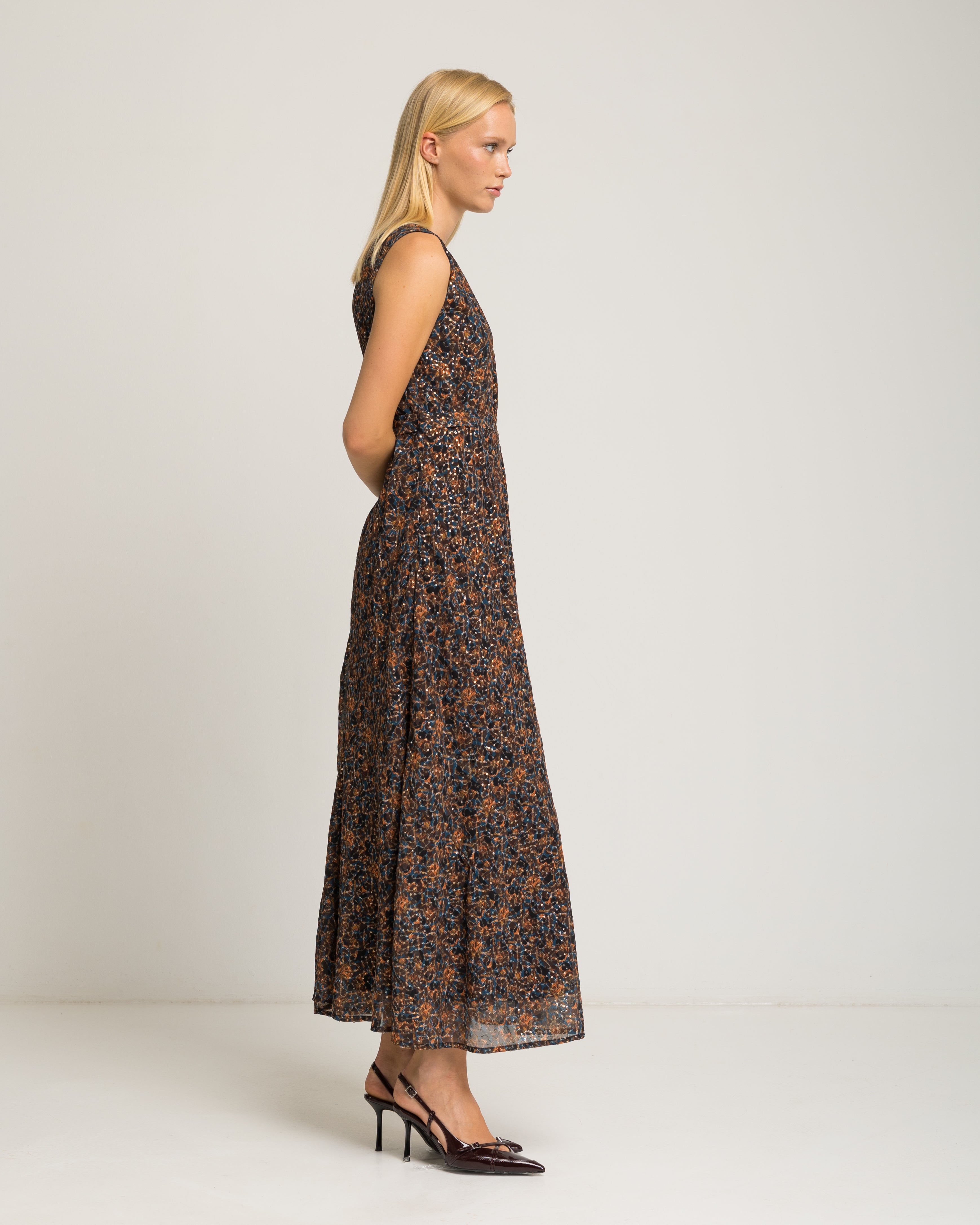 Vestido Comprido com Estampado de Flores sem Mangas Multicolor-3