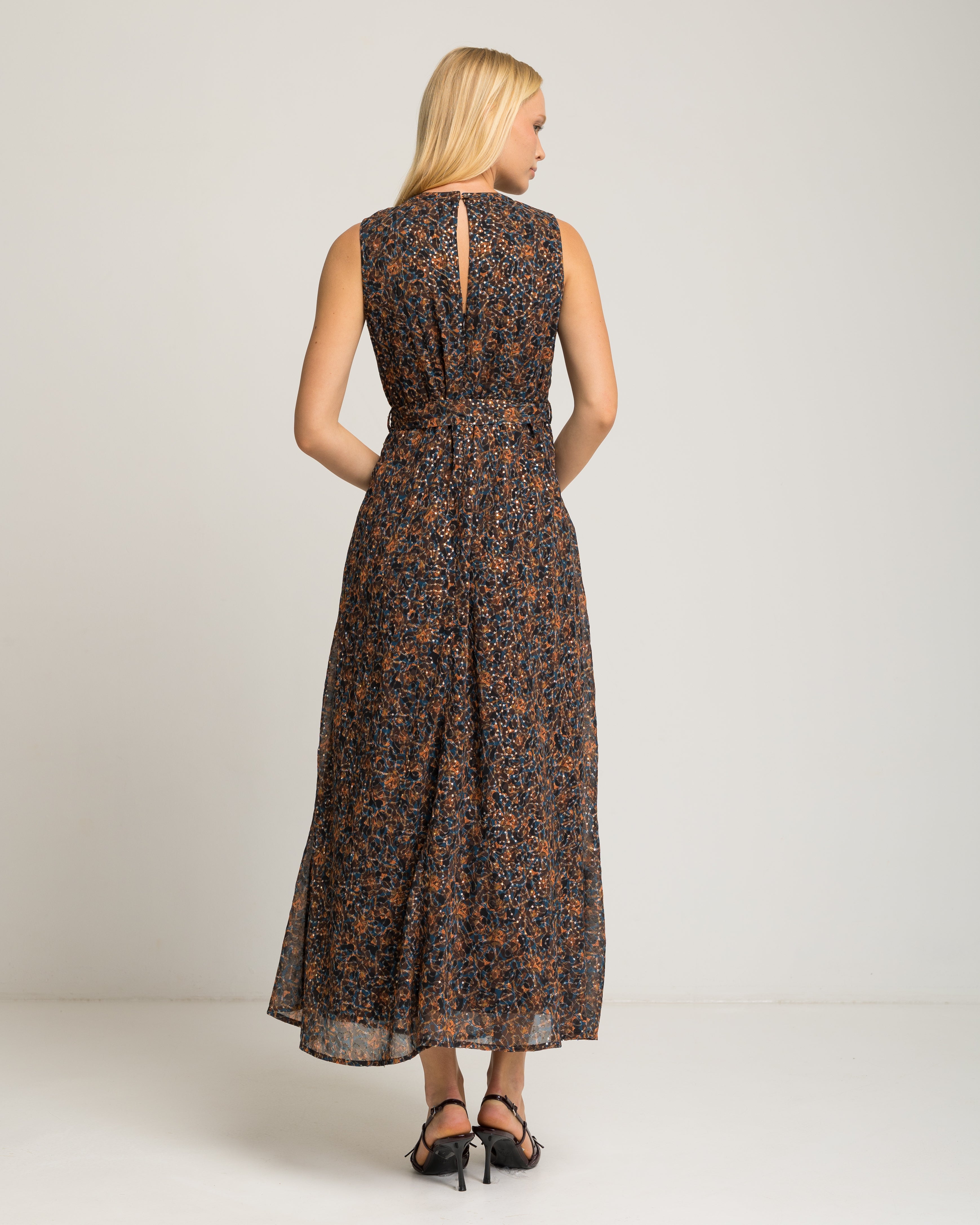 Vestido Comprido com Estampado de Flores sem Mangas Multicolor-4