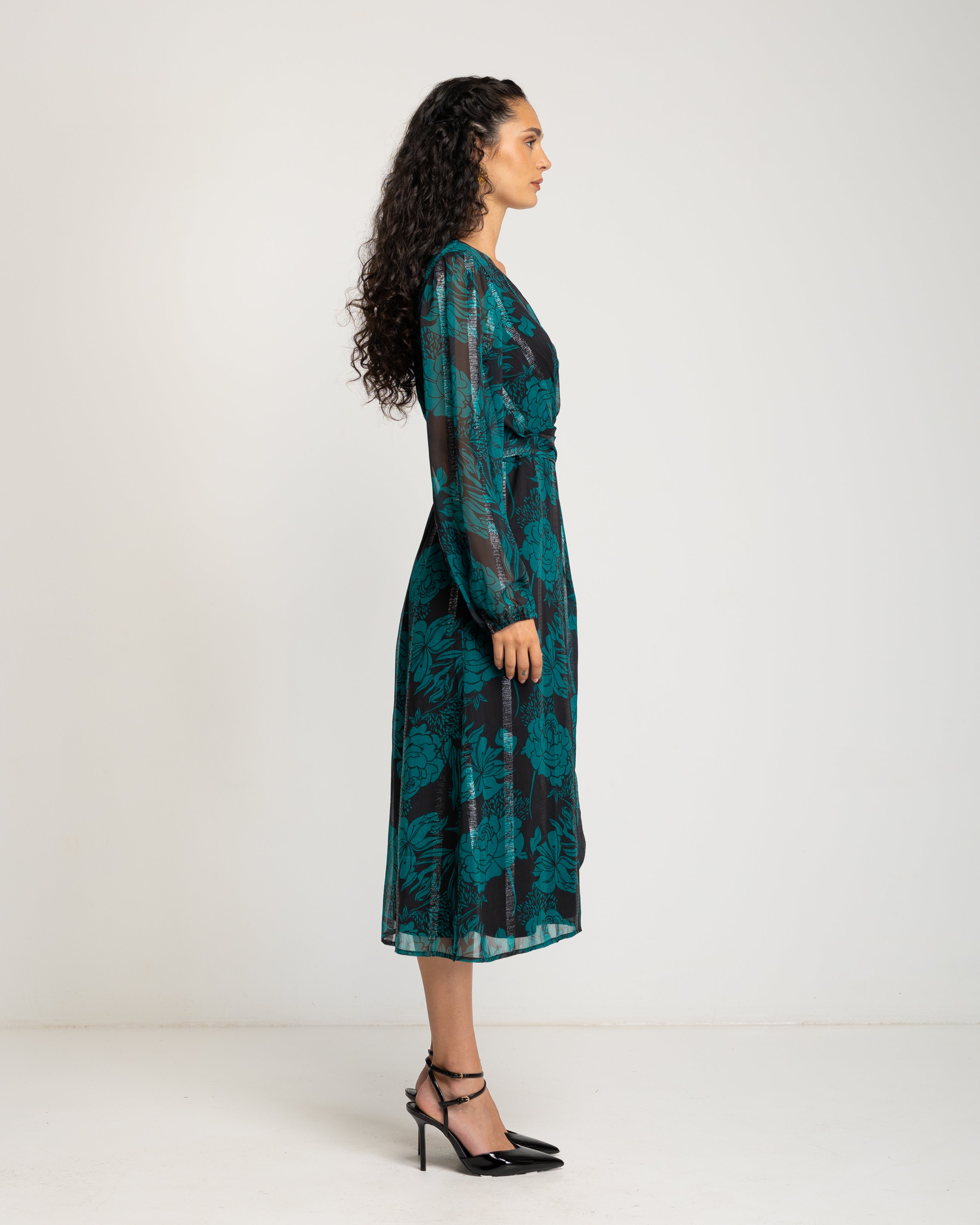 Vestido Midi Estampado Verde Turquesa-3