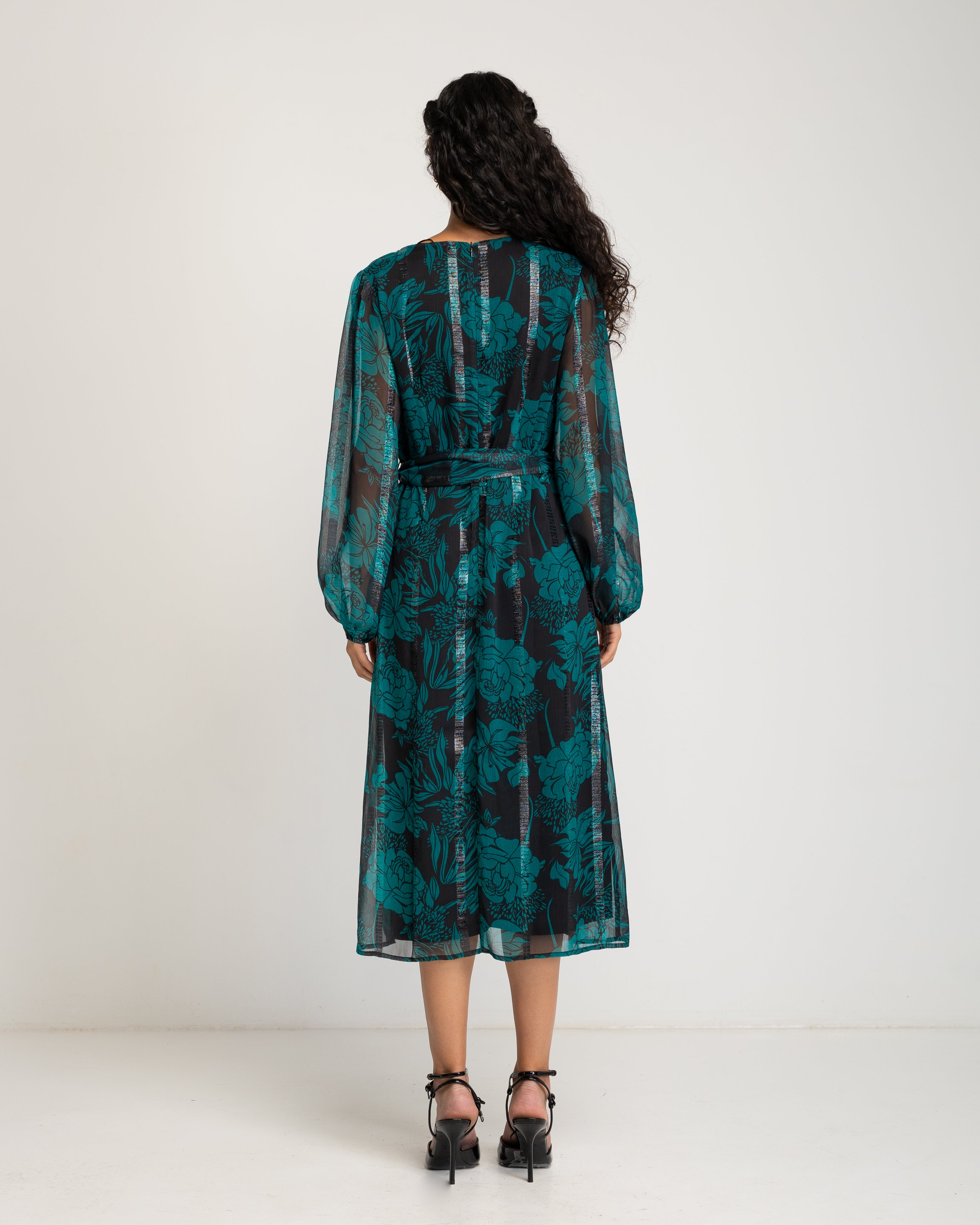 Vestido Midi Estampado Verde Turquesa-4