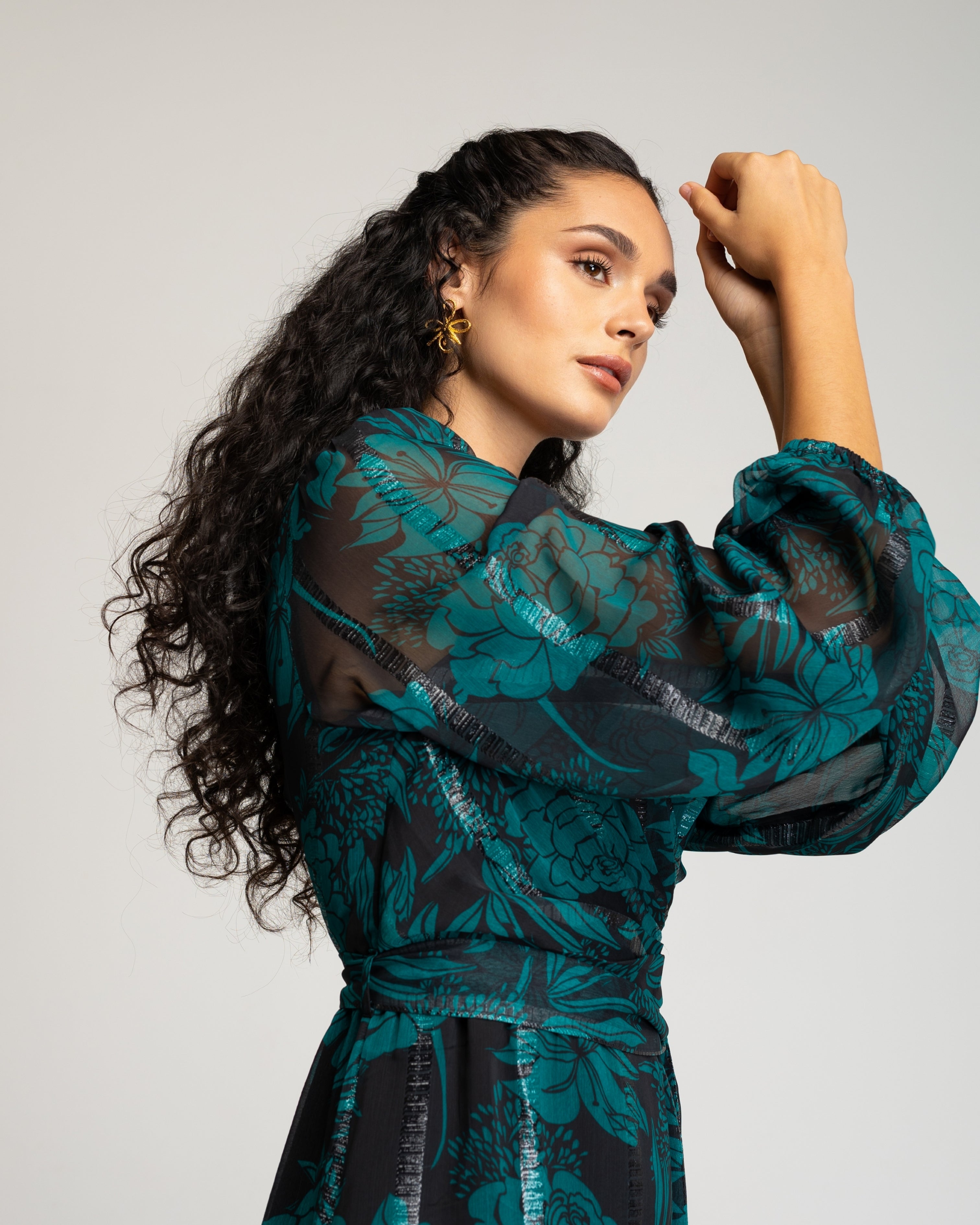 Vestido Midi Estampado Verde Turquesa-6