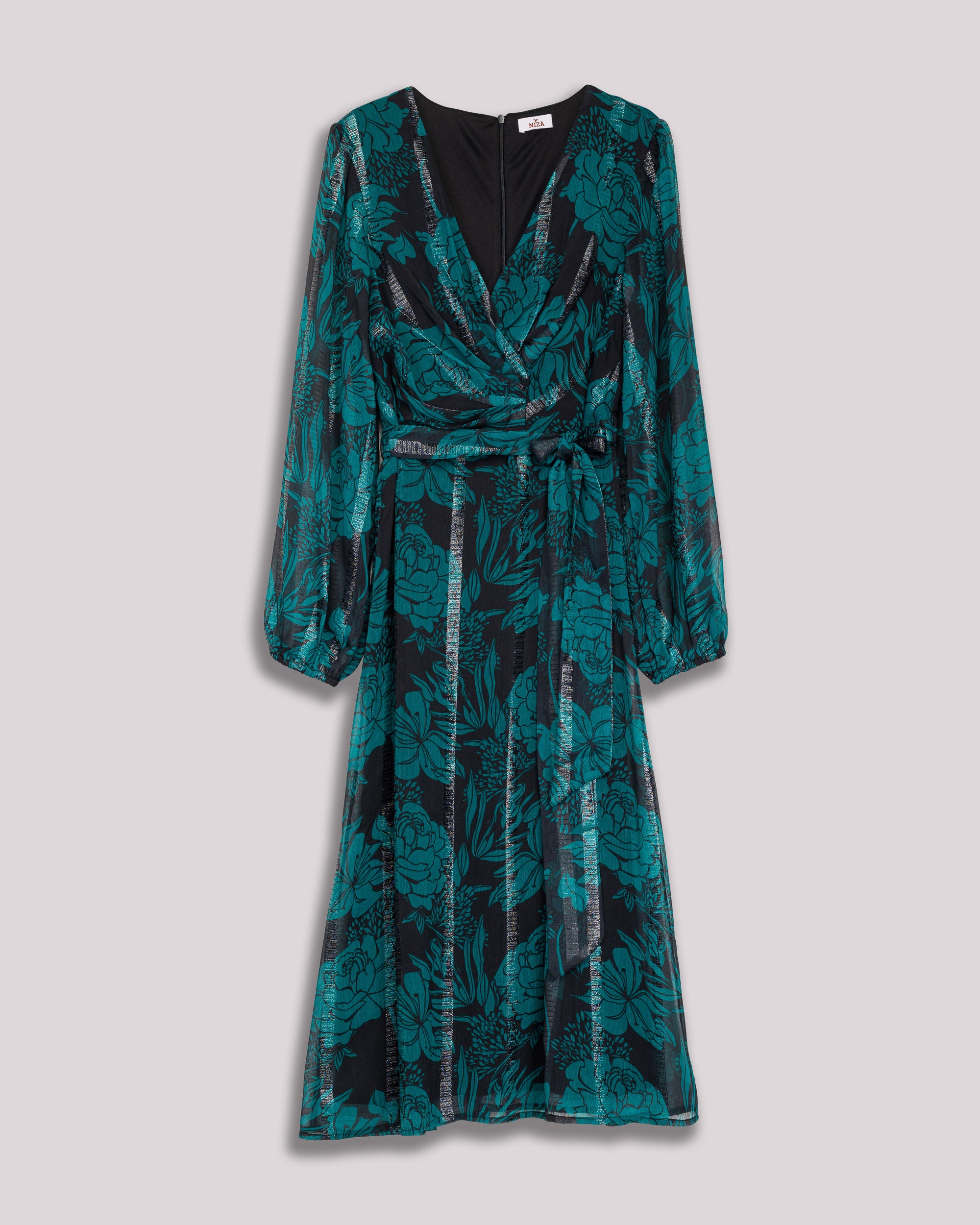 Vestido Midi Estampado Verde Turquesa-7