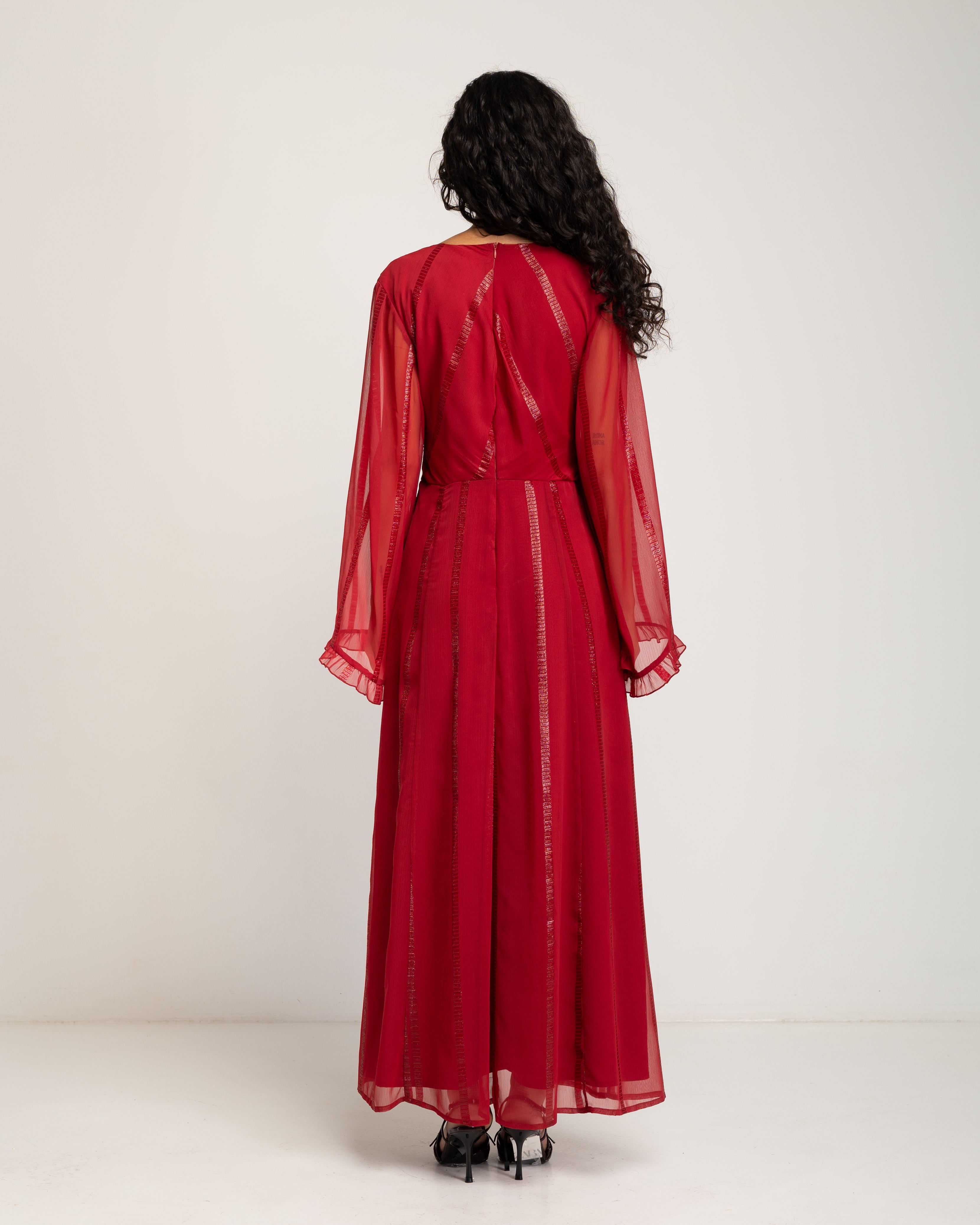 Vestido Comprido Vermelho com Decote em V Vermelho-4