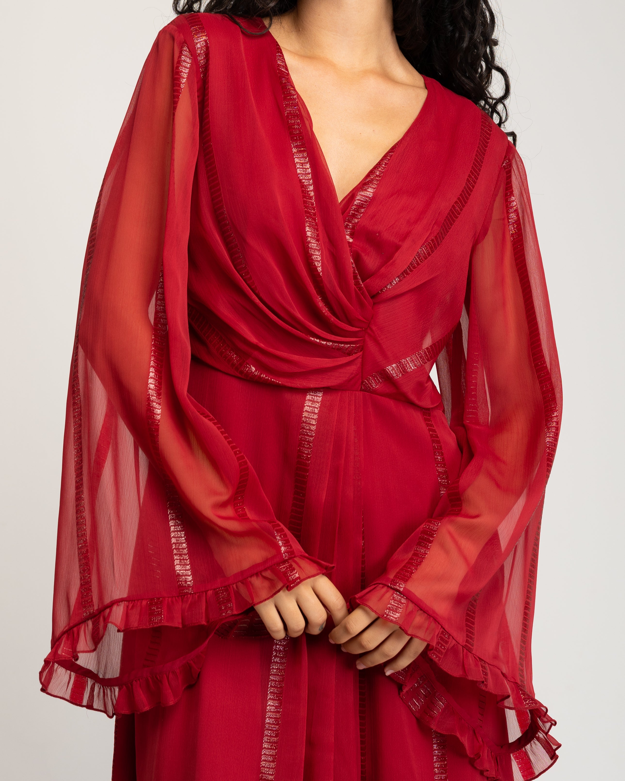 Vestido Comprido Vermelho com Decote em V Vermelho-5