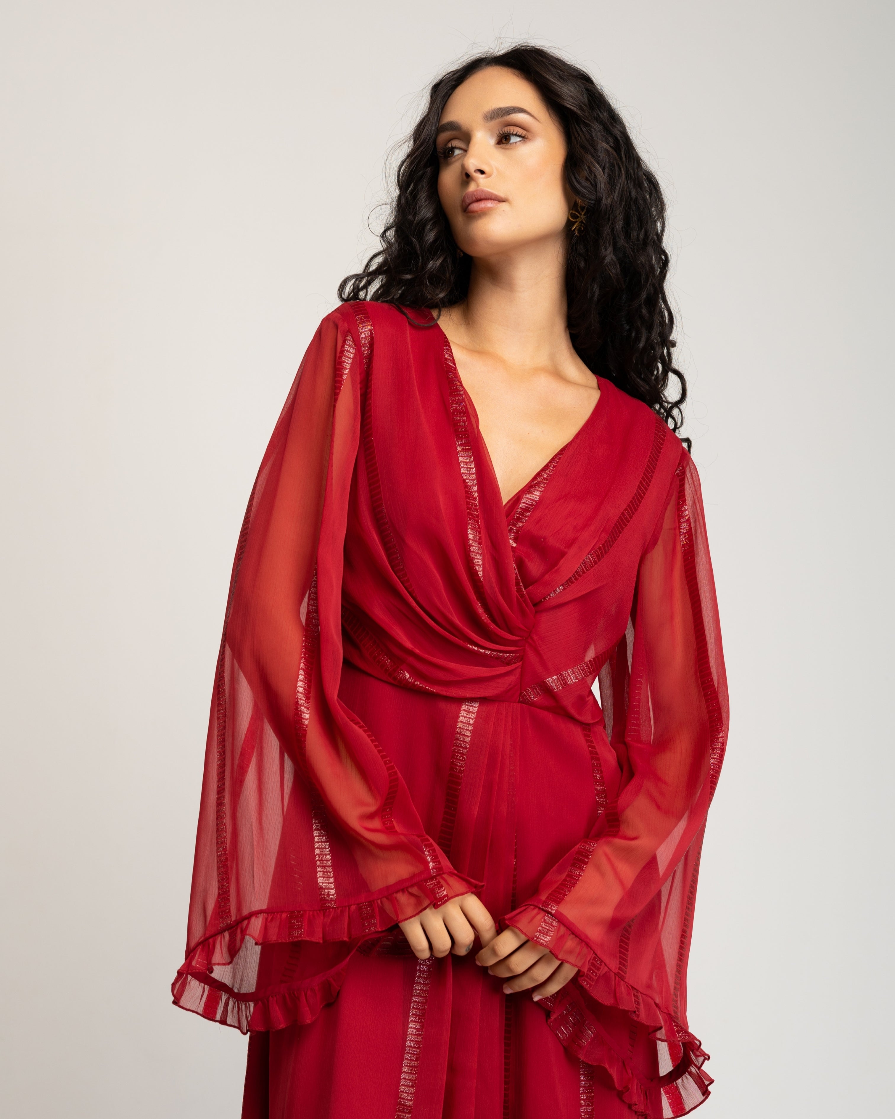 Vestido Comprido Vermelho com Decote em V Vermelho-7