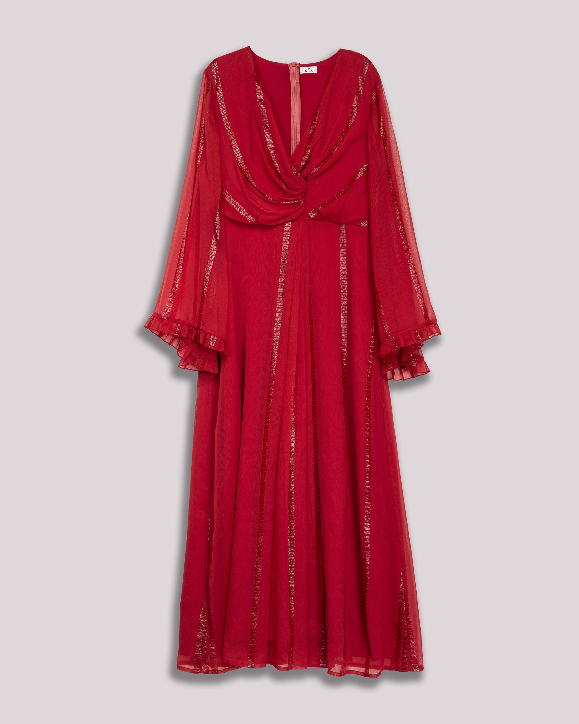 Vestido Comprido Vermelho com Decote em V Vermelho-8