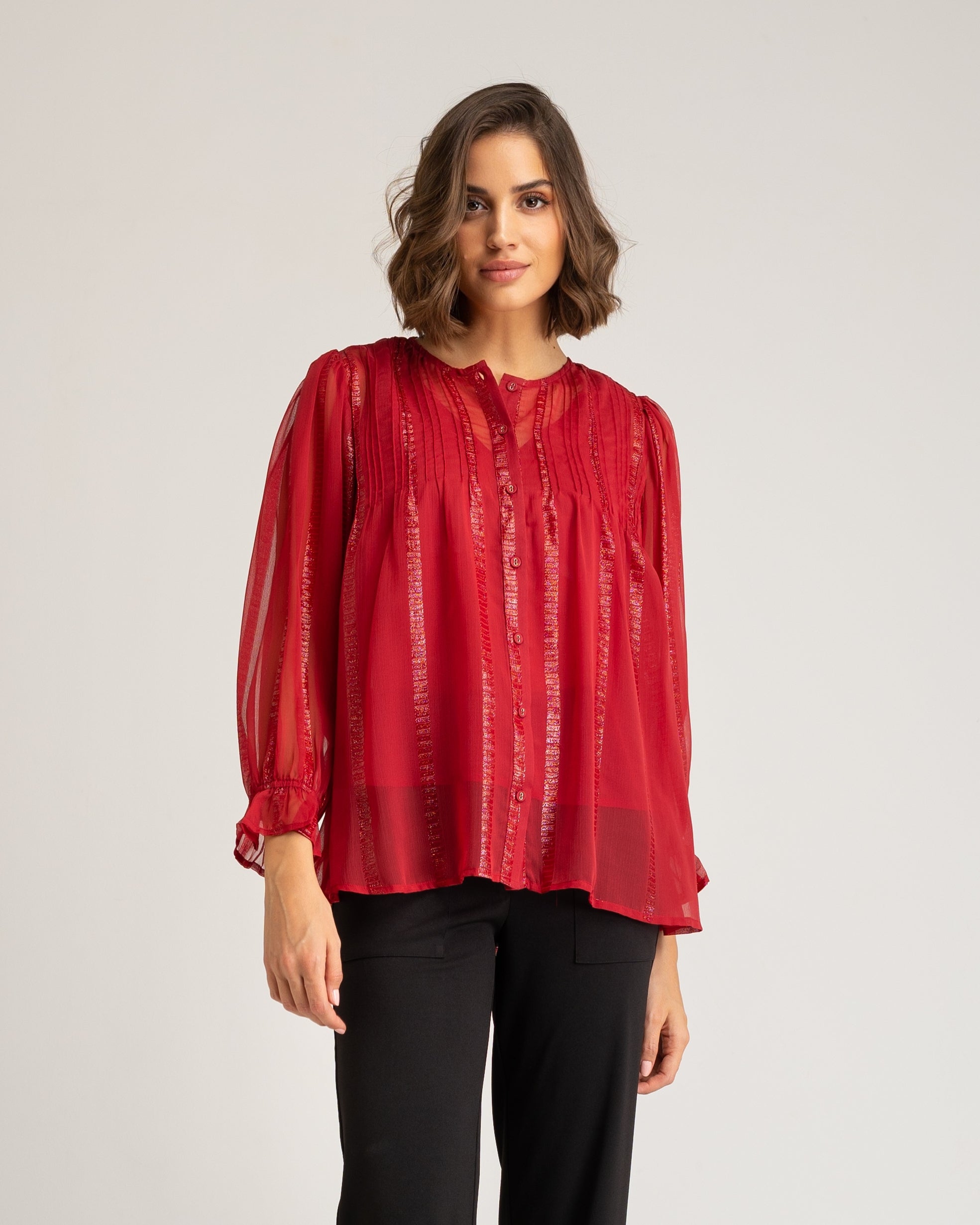 Blusa Fluida Translúcida Vermelho-1