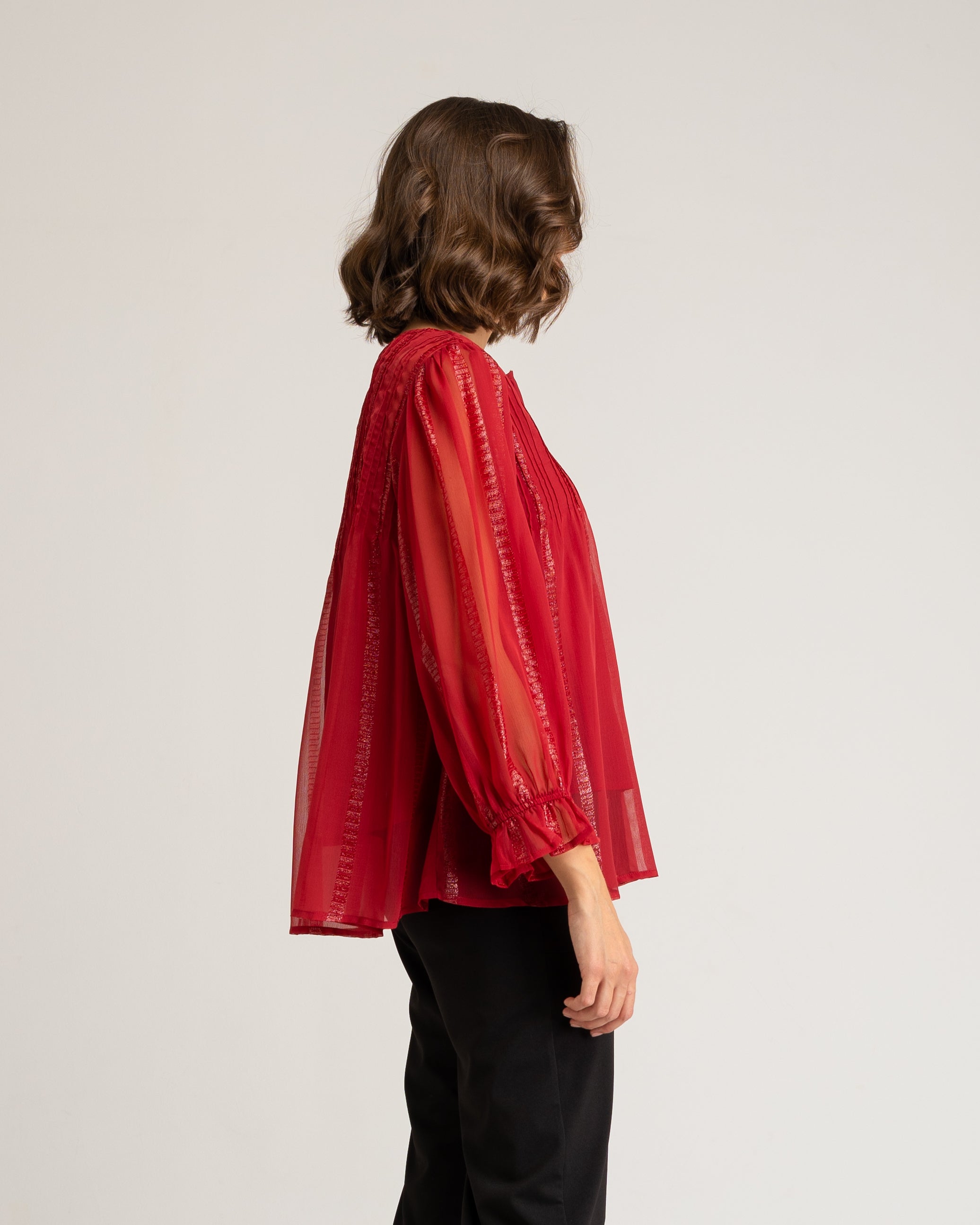 Blusa Fluida Translúcida Vermelho-5