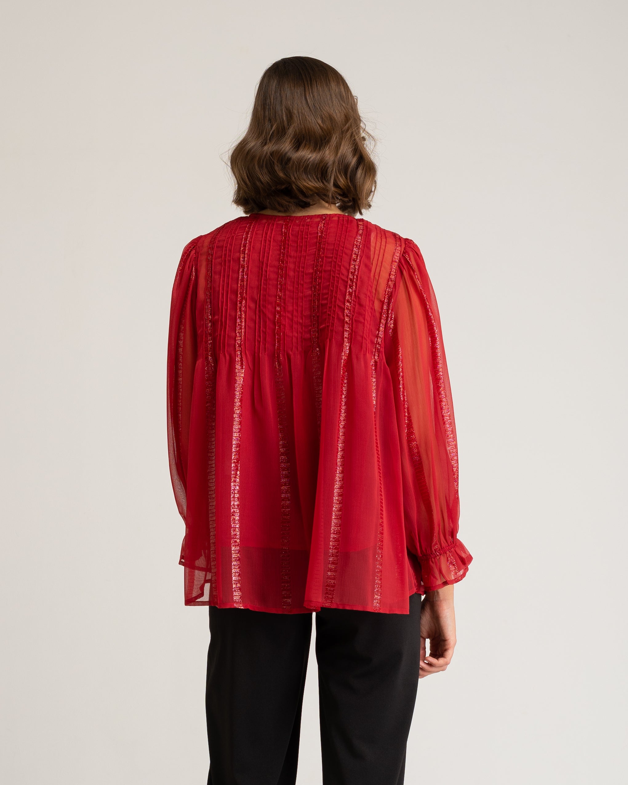 Blusa Fluida Translúcida Vermelho-6