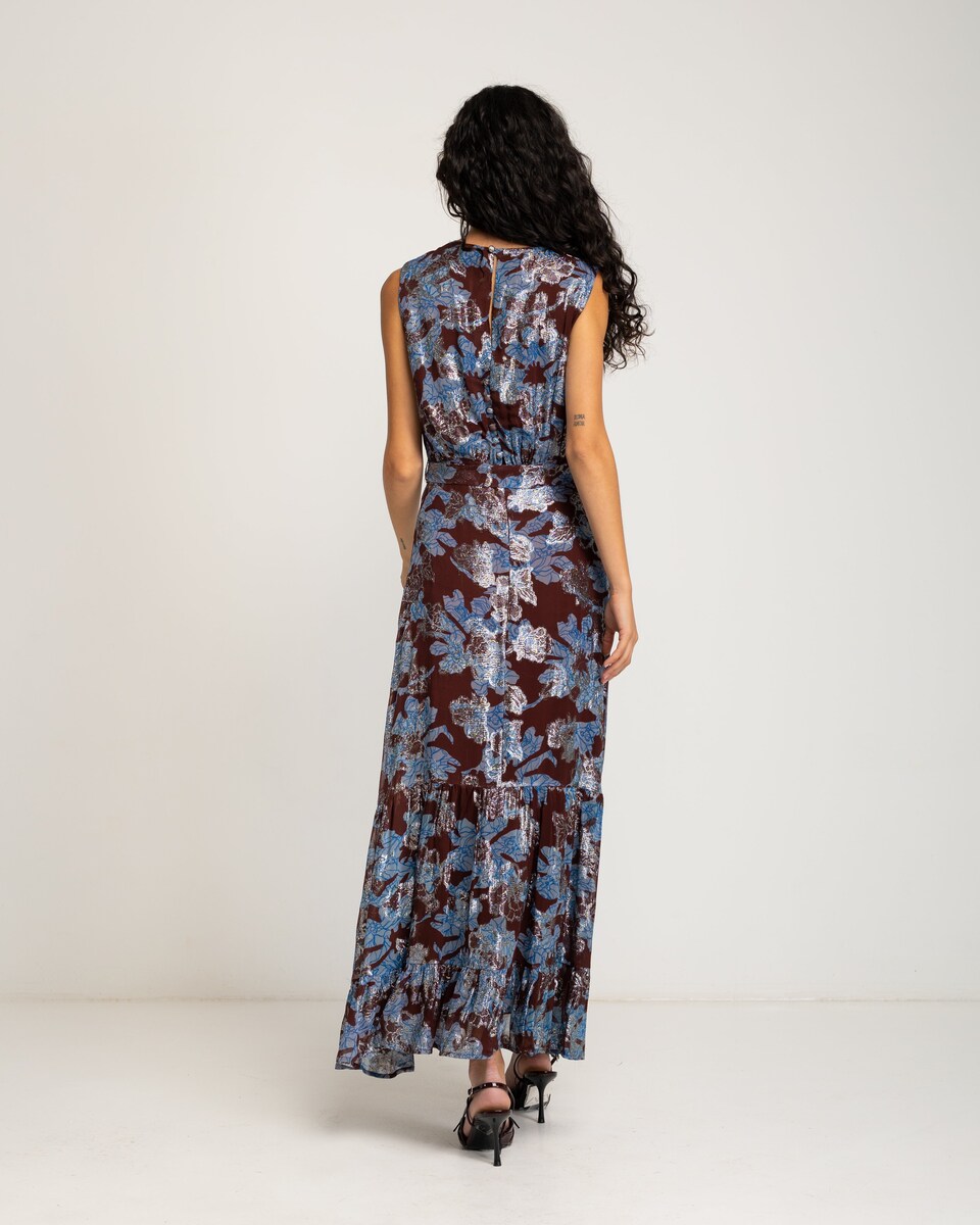 Vestido Comprido sem Mangas com Estampado de Flores Castanho-chocolate-4