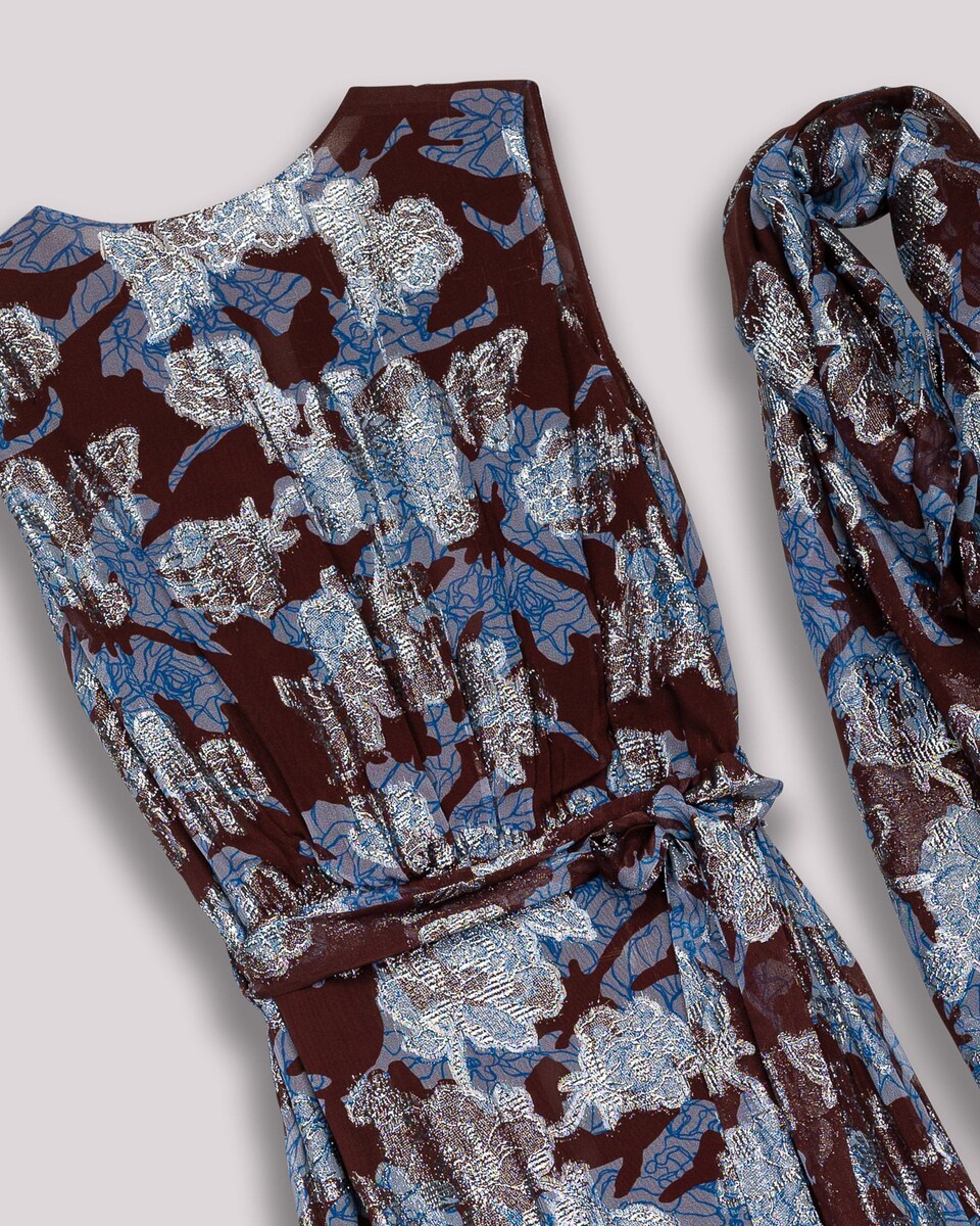 Vestido Comprido sem Mangas com Estampado de Flores Castanho-chocolate-8