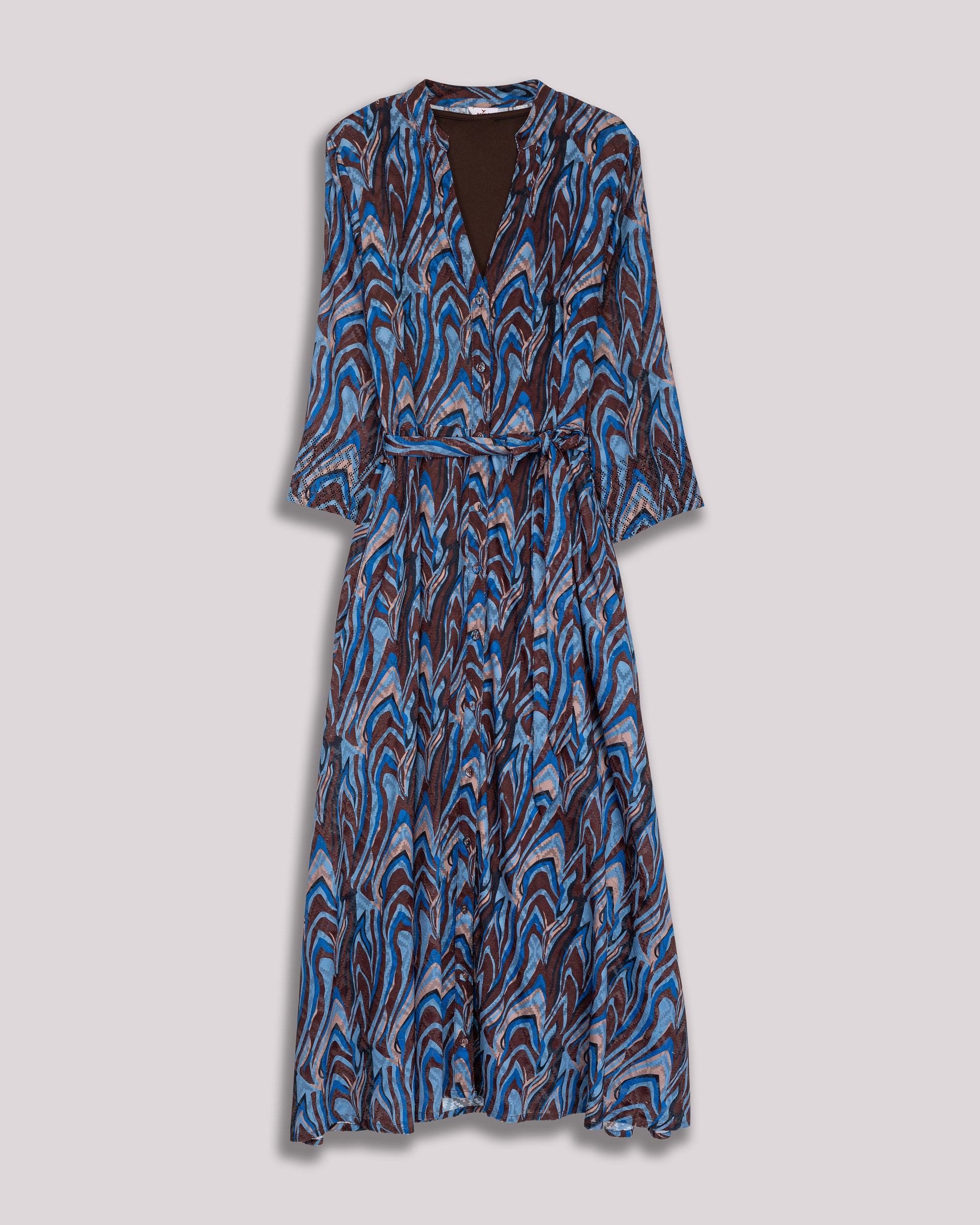Vestido Comprido Estampado com Decote em V Azul-8