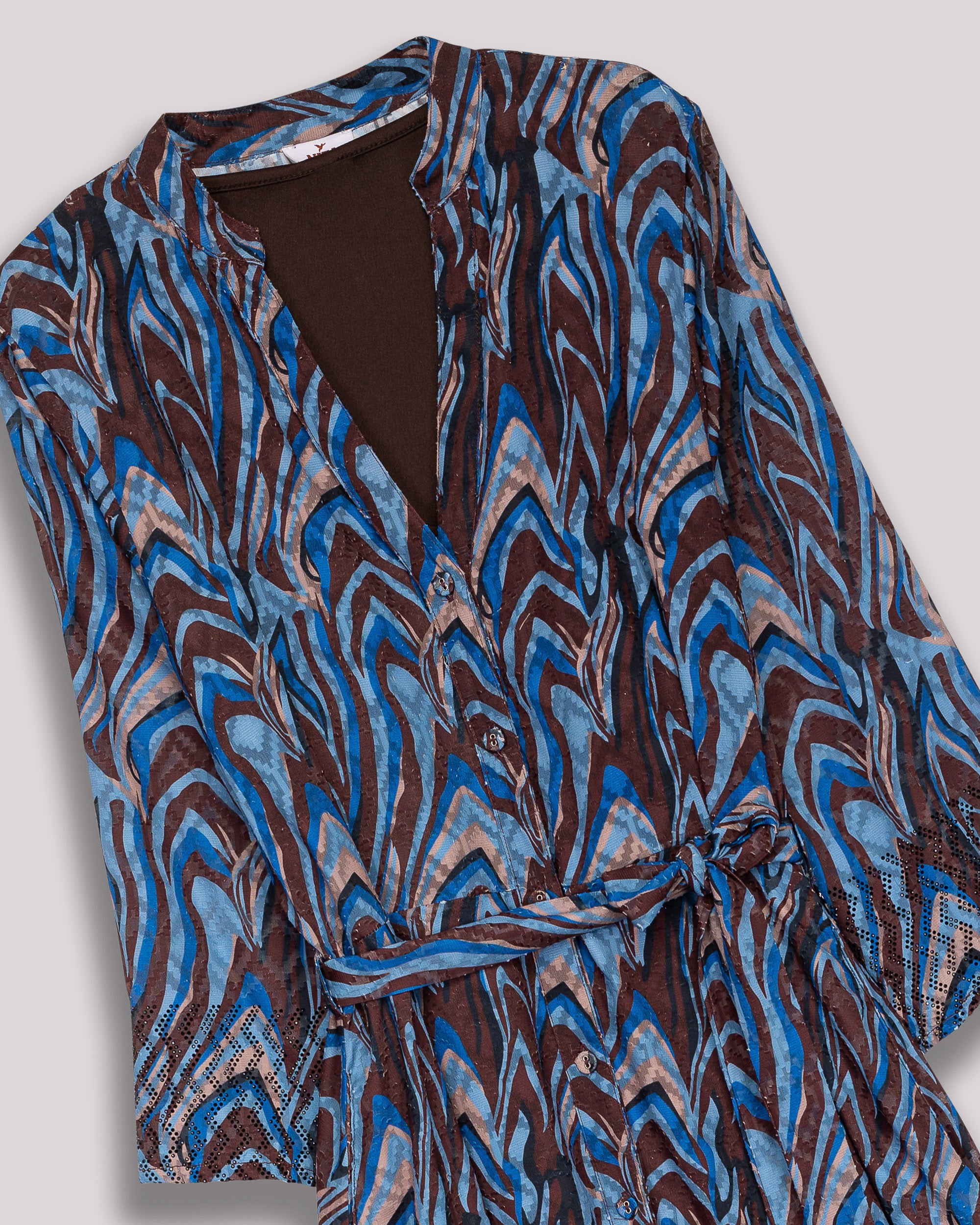 Vestido Comprido Estampado com Decote em V Azul-9