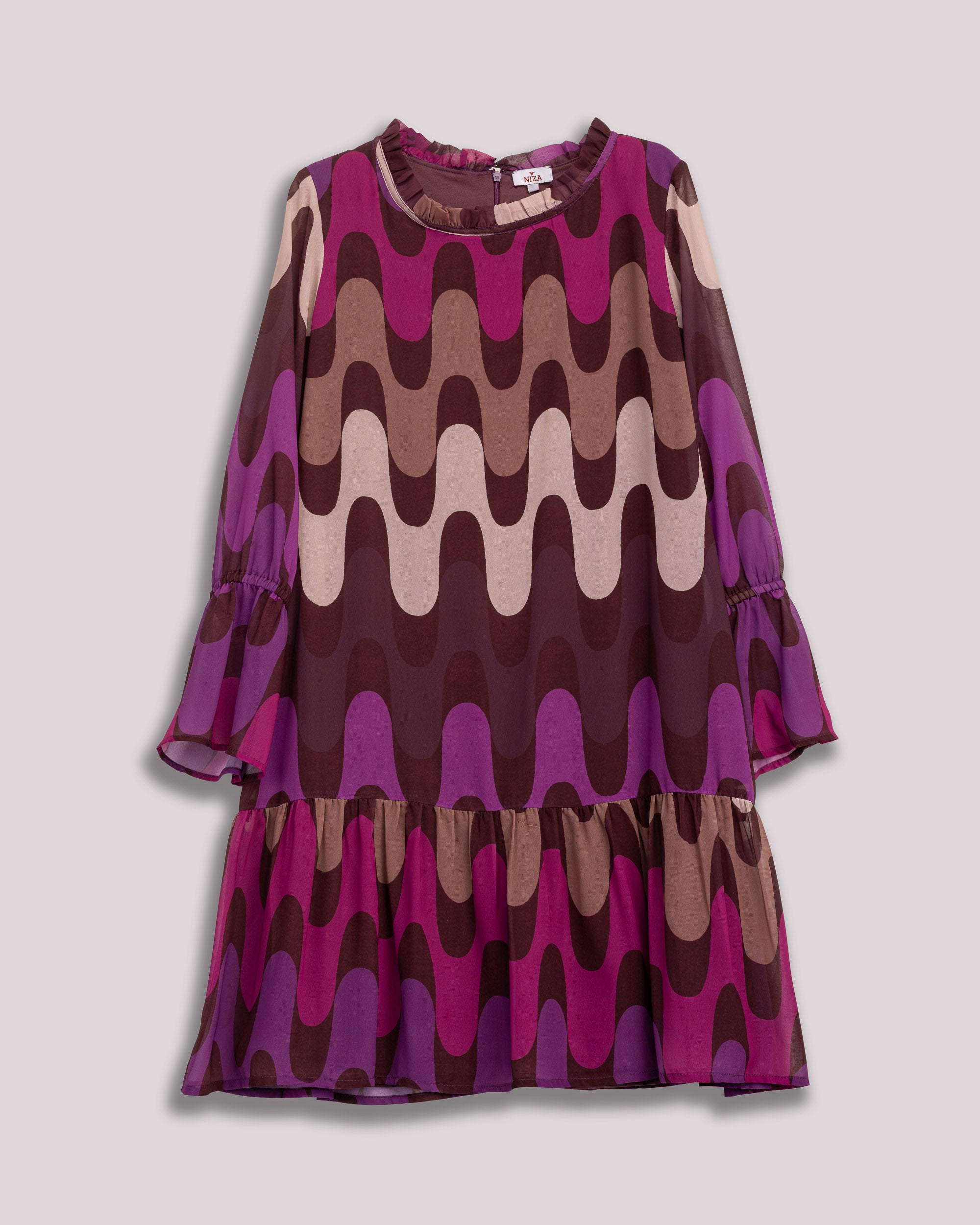 Vestido Curto com Manga 3/4 Ornamental Roxo-8