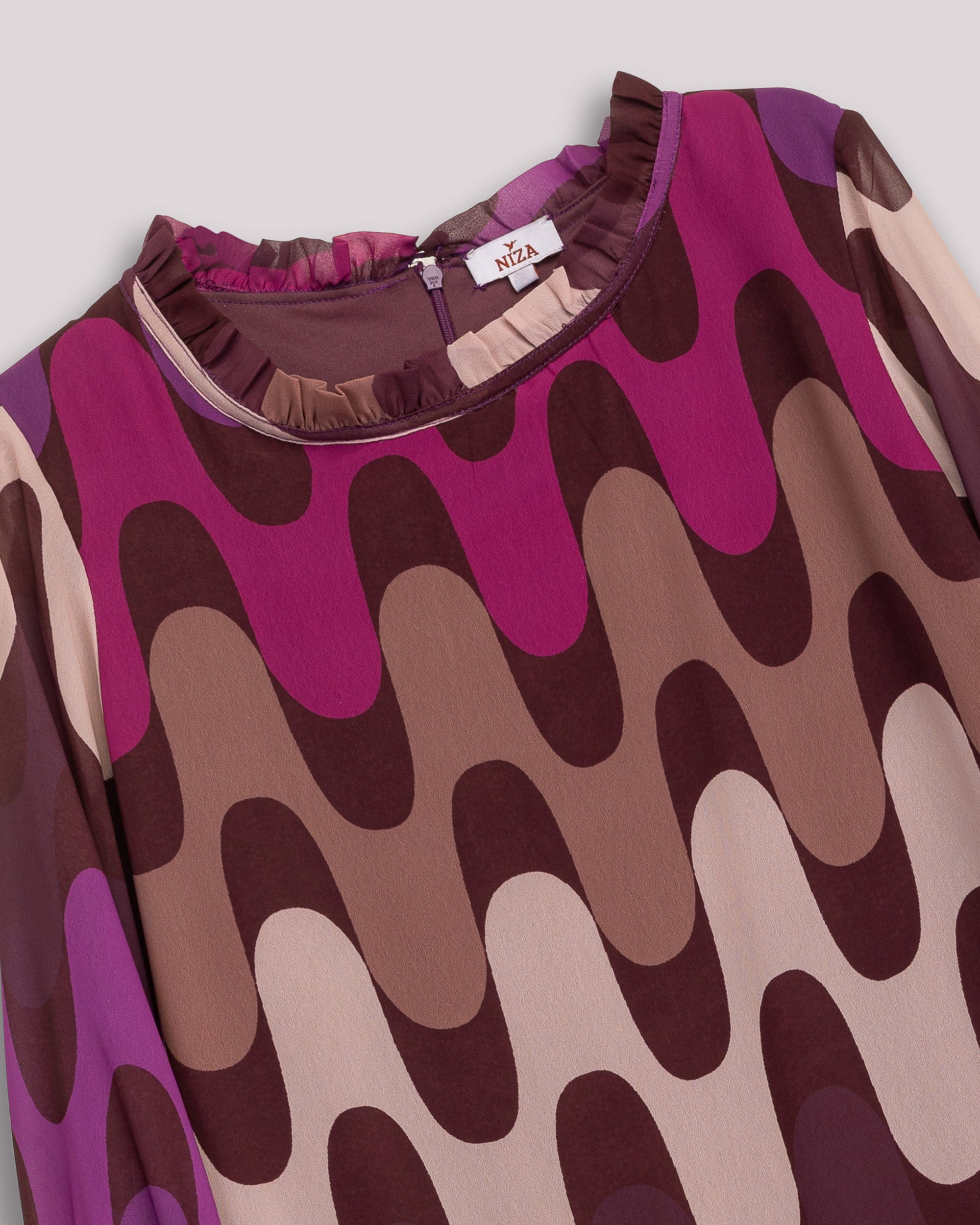 Vestido Curto com Manga 3/4 Ornamental Roxo-9