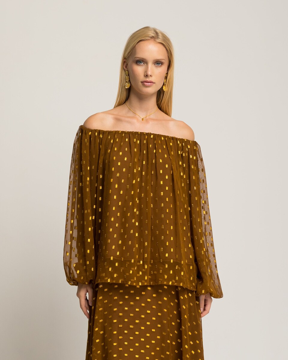 Blusa Comprida com Bolinhas Canela-2