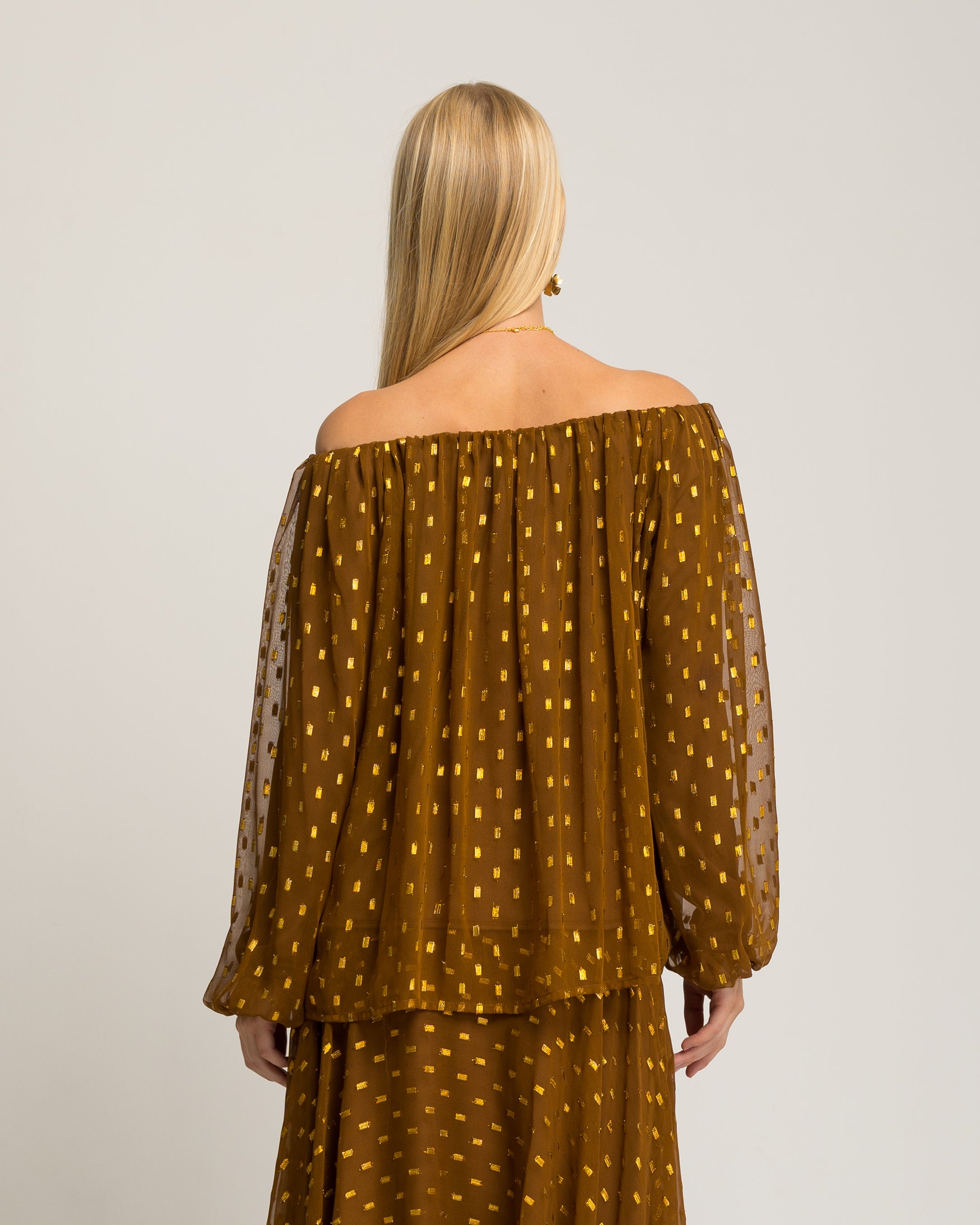 Blusa Comprida com Bolinhas Canela-4