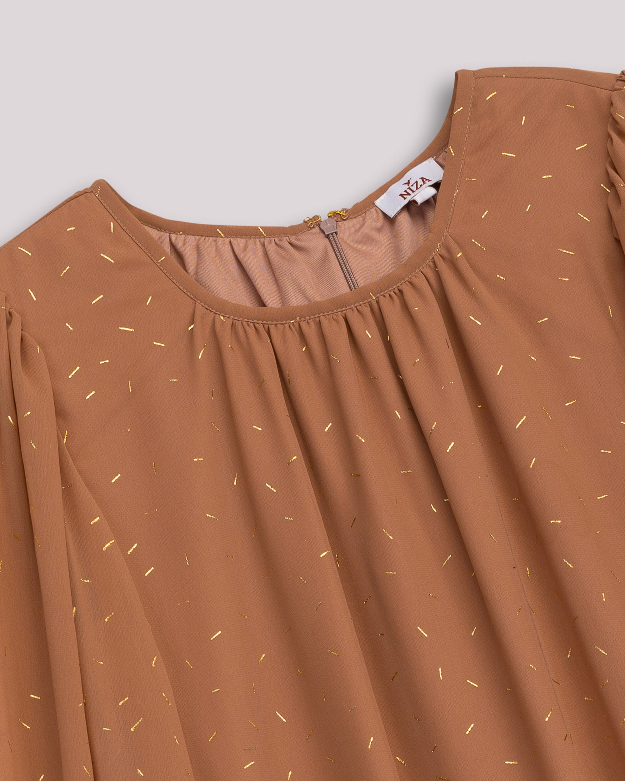Blusa de Manga Comprida com Folhos nos Punhos Areia-8