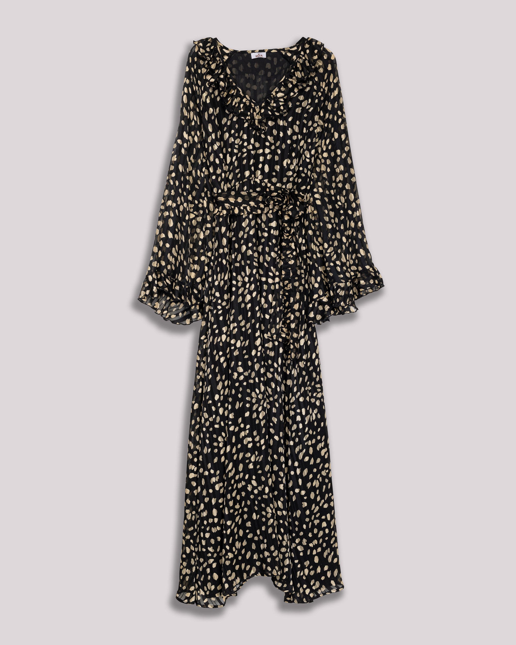 Vestido Comprido Preto com Folhos no Decote Preto-8