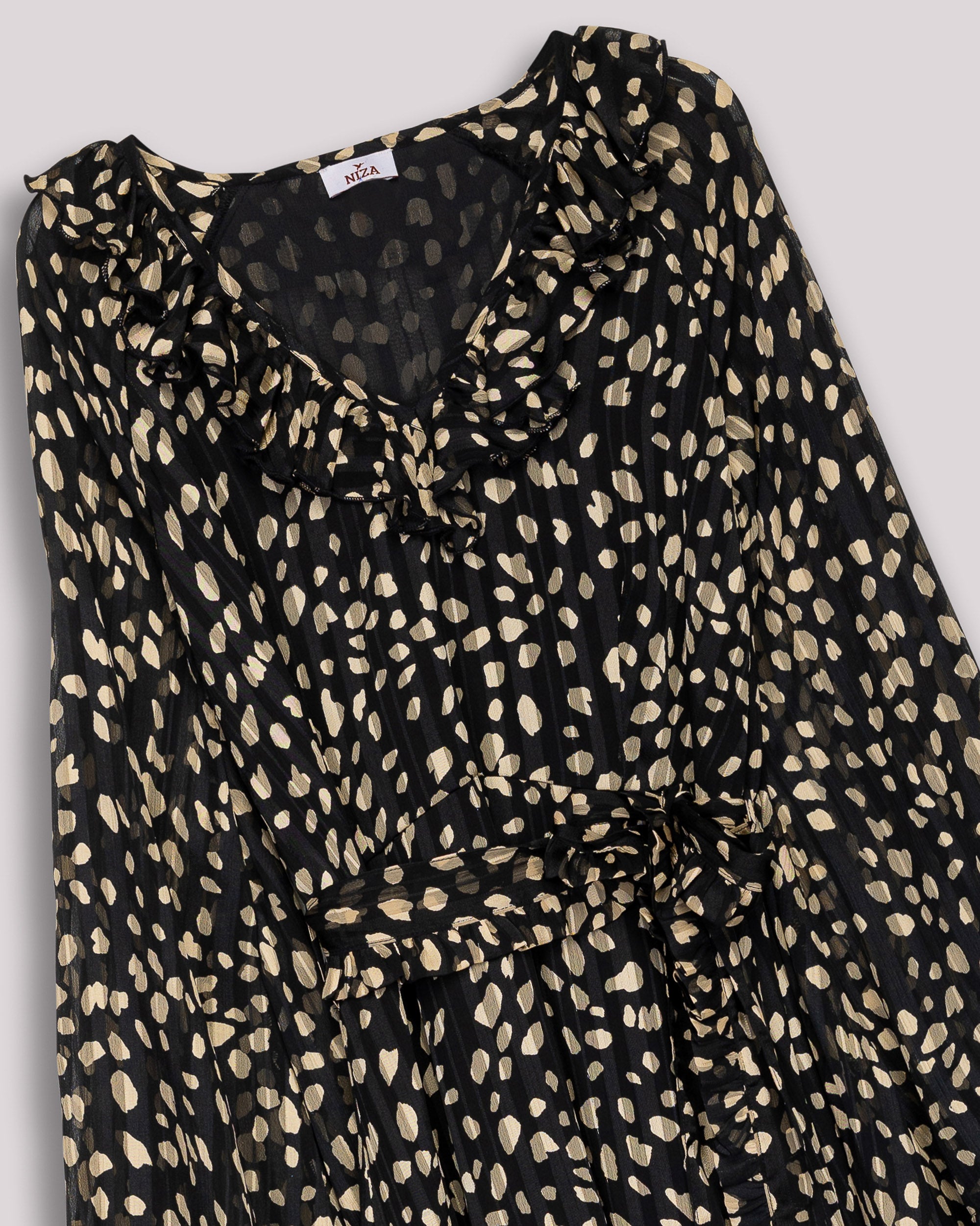 Vestido Comprido Preto com Folhos no Decote Preto-9