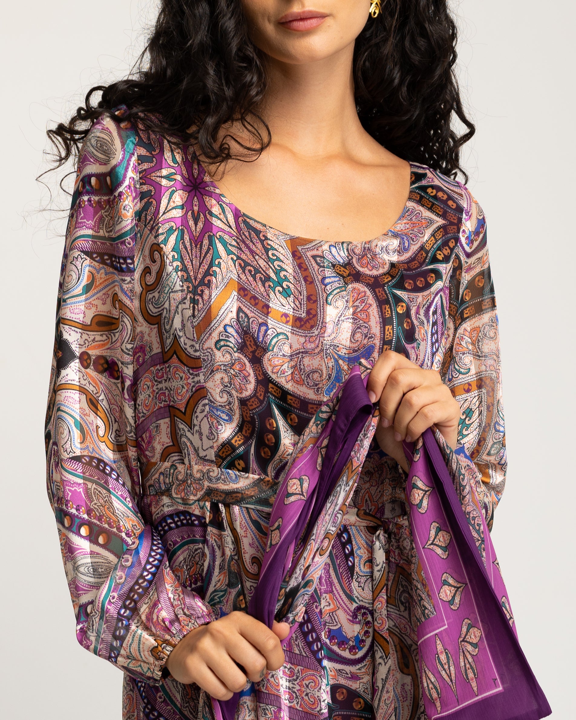Vestido Comprido Roxo de Manga Comprida Roxo-5
