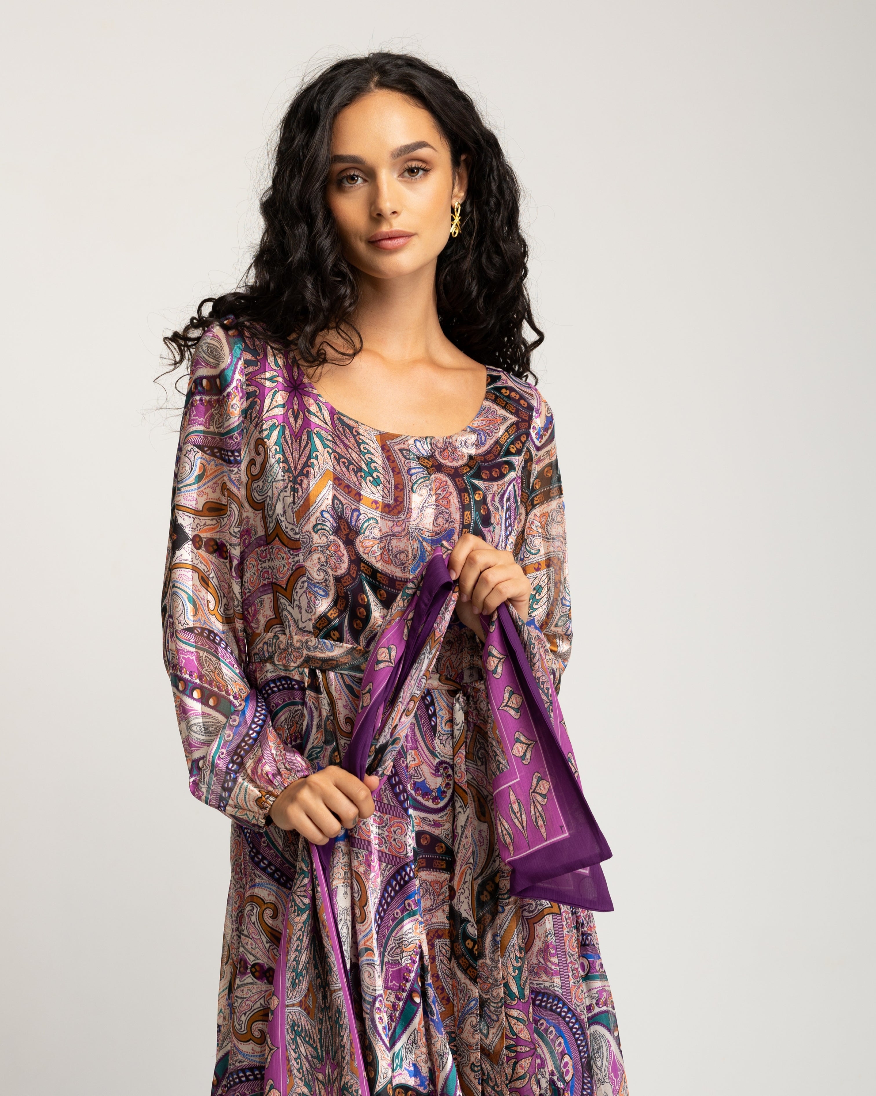 Vestido Comprido Roxo de Manga Comprida Roxo-7