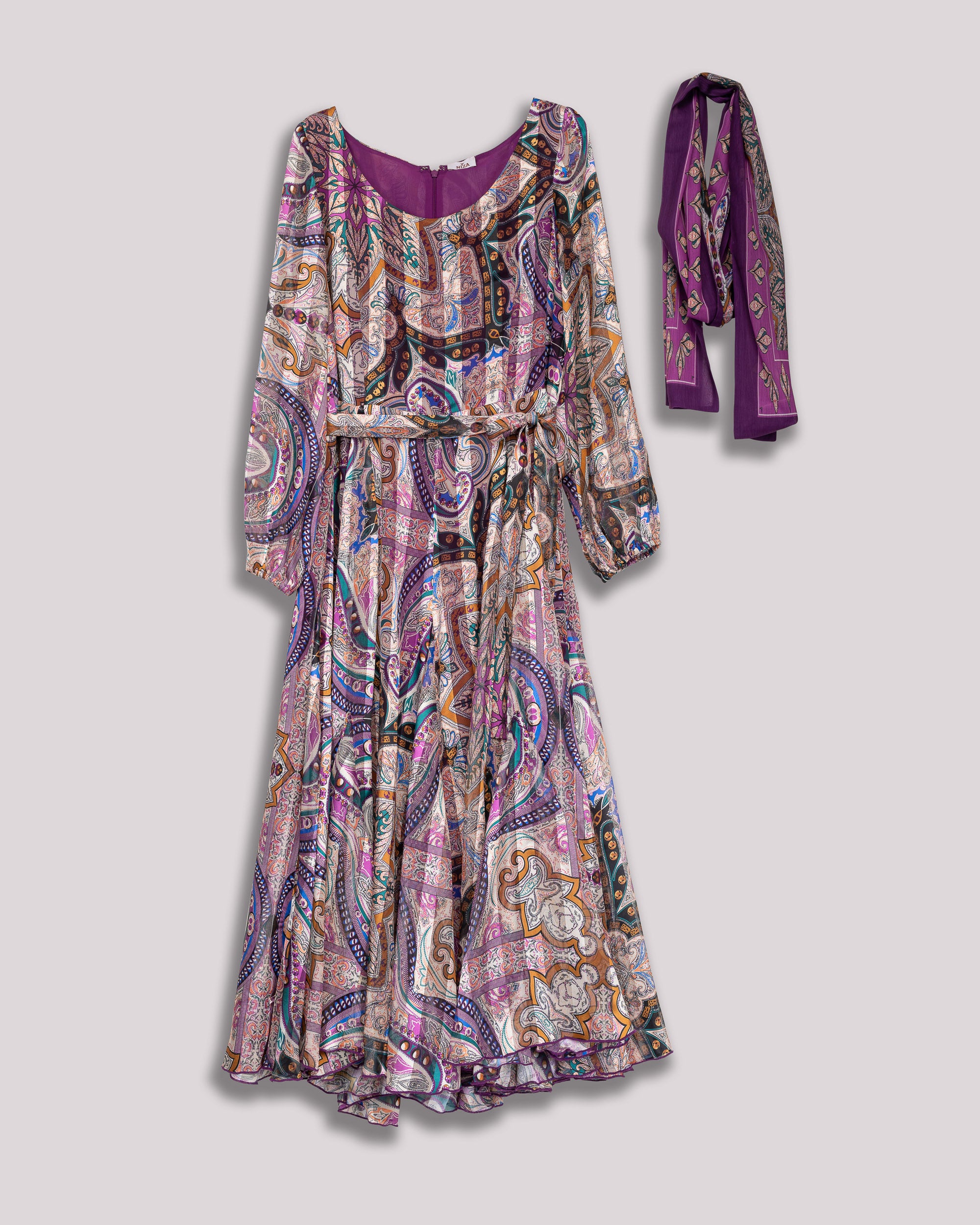 Vestido Comprido Roxo de Manga Comprida Roxo-8