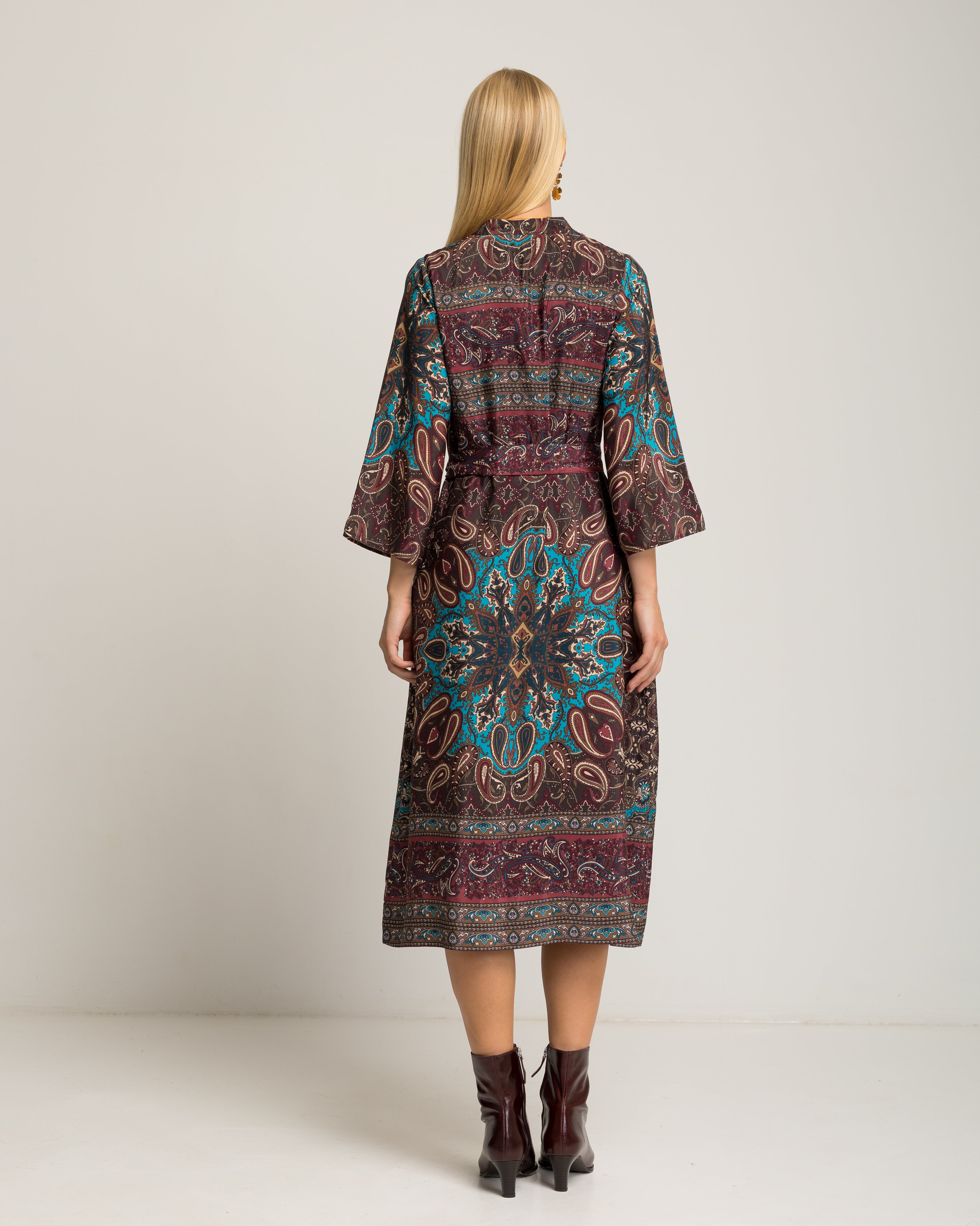 Vestido Midi de Manga Comprida Multicolor-4