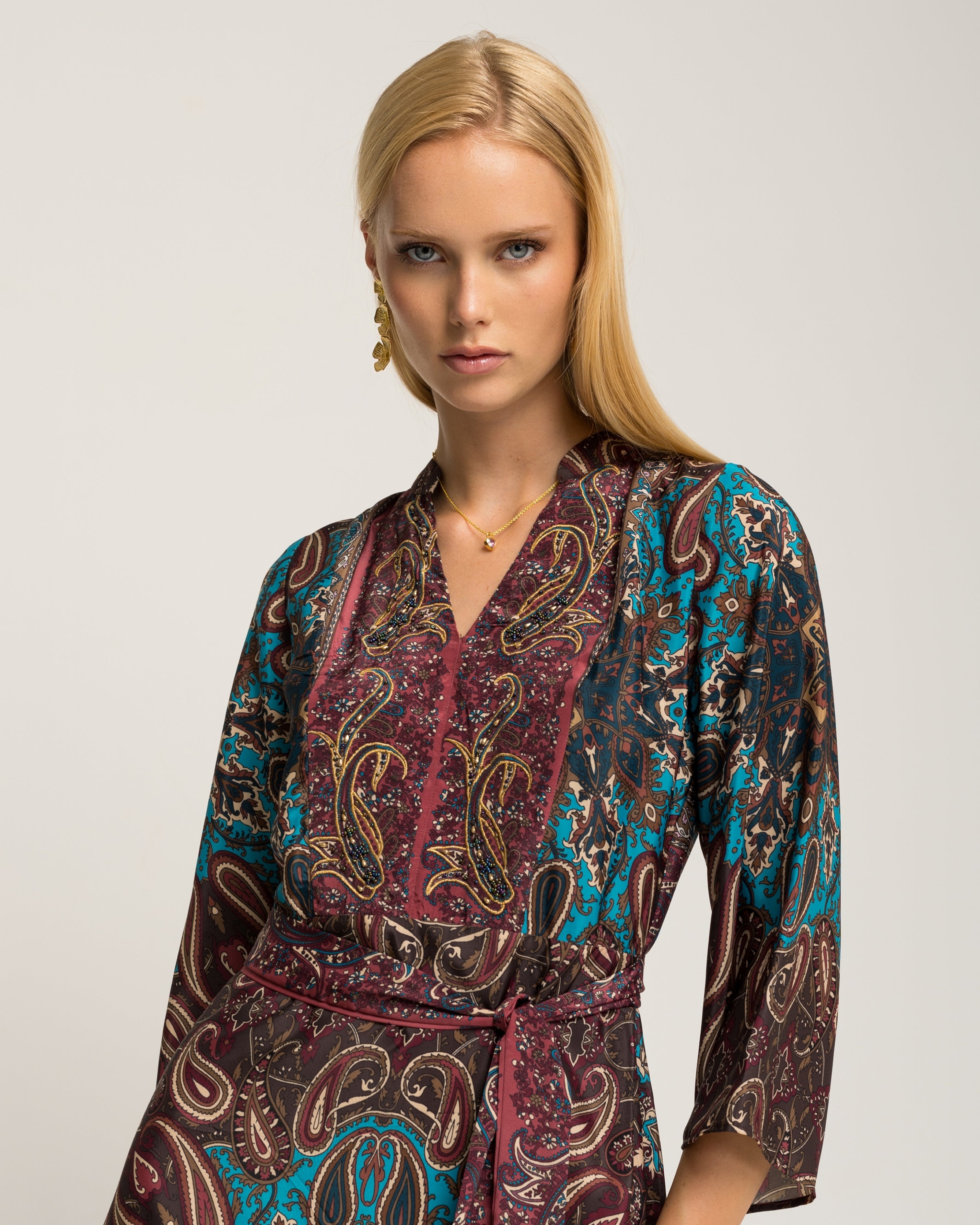 Vestido Midi de Manga Comprida Multicolor-6