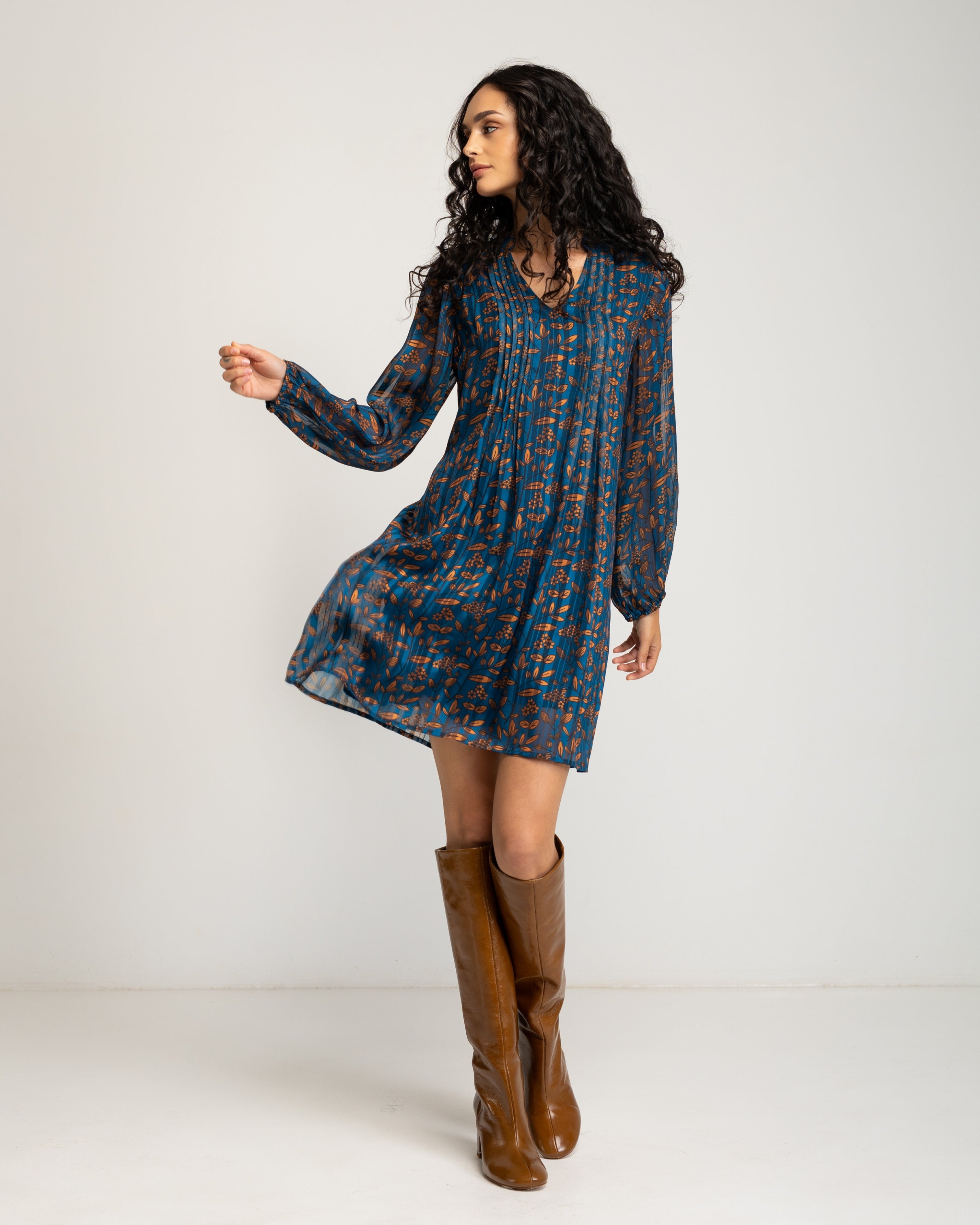 Vestido Curto com Gola Naru Azul-1