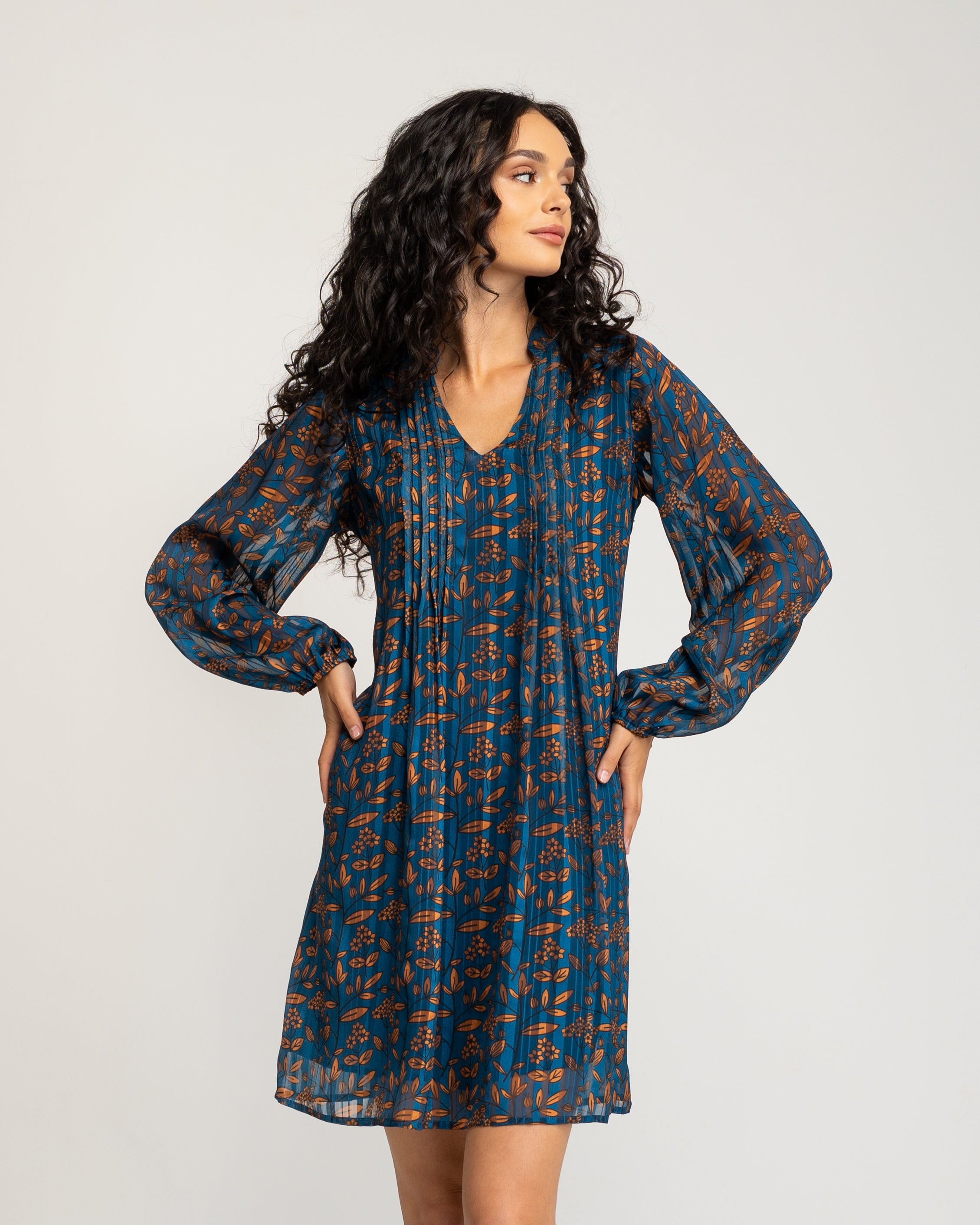 Vestido Curto com Gola Naru Azul-2