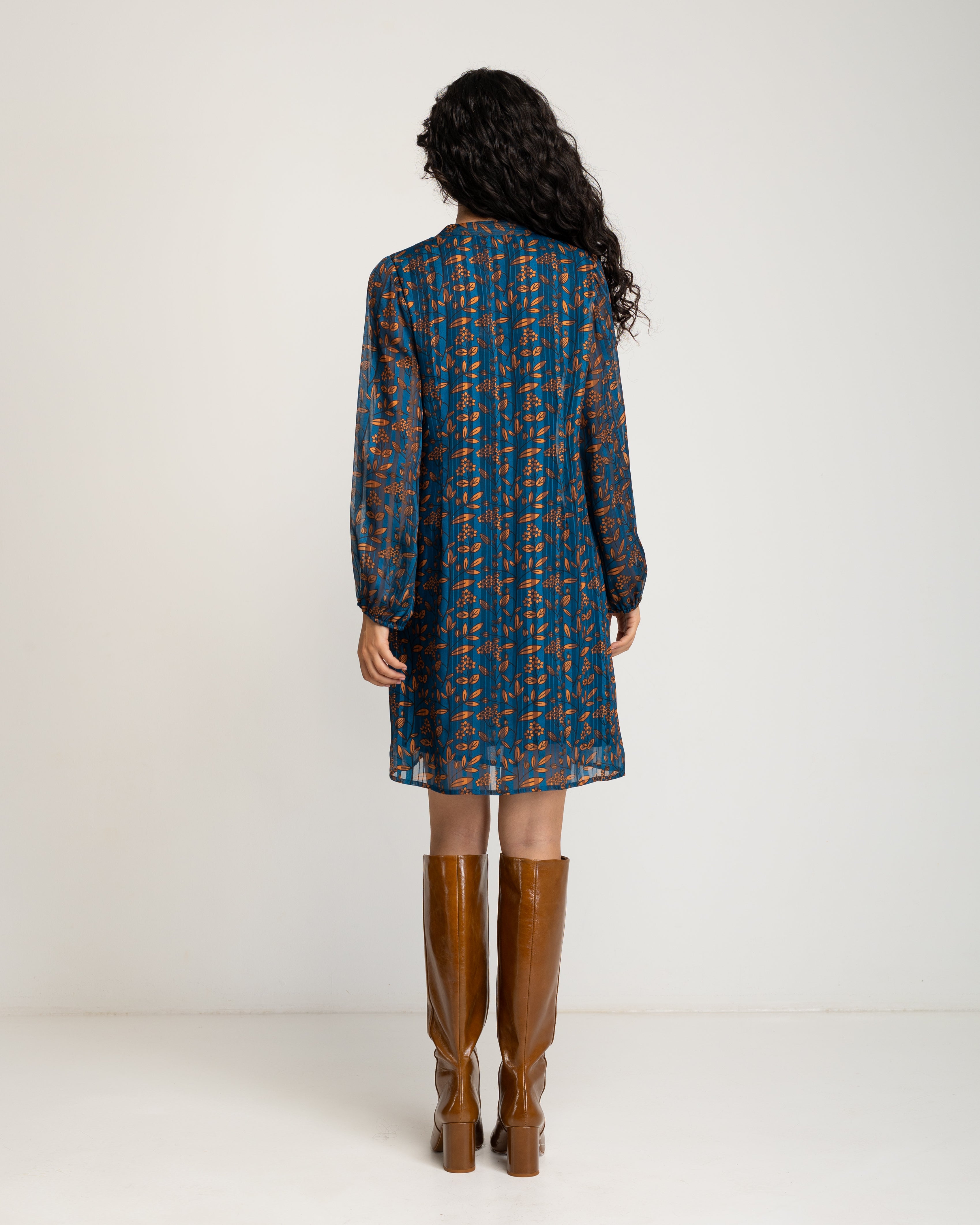 Vestido Curto com Gola Naru Azul-4