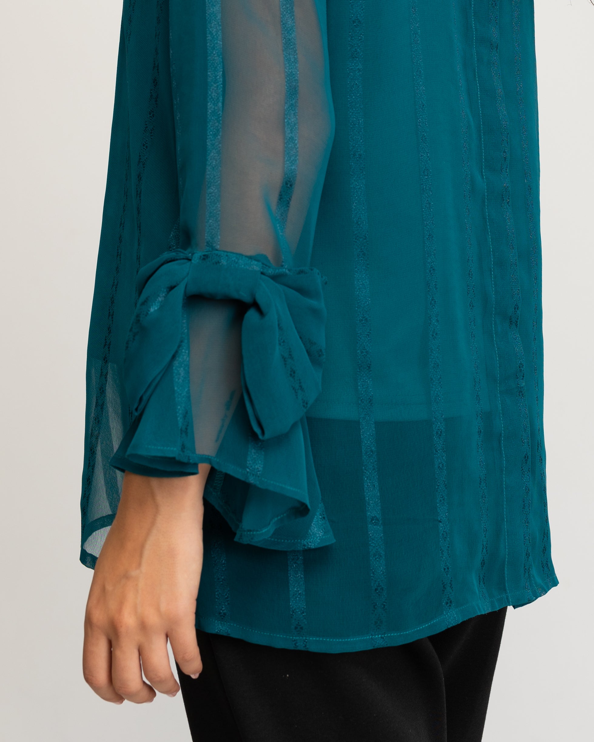 Blusa Turquesa com Detalhes de Folhos nos Punhos Turquesa-5