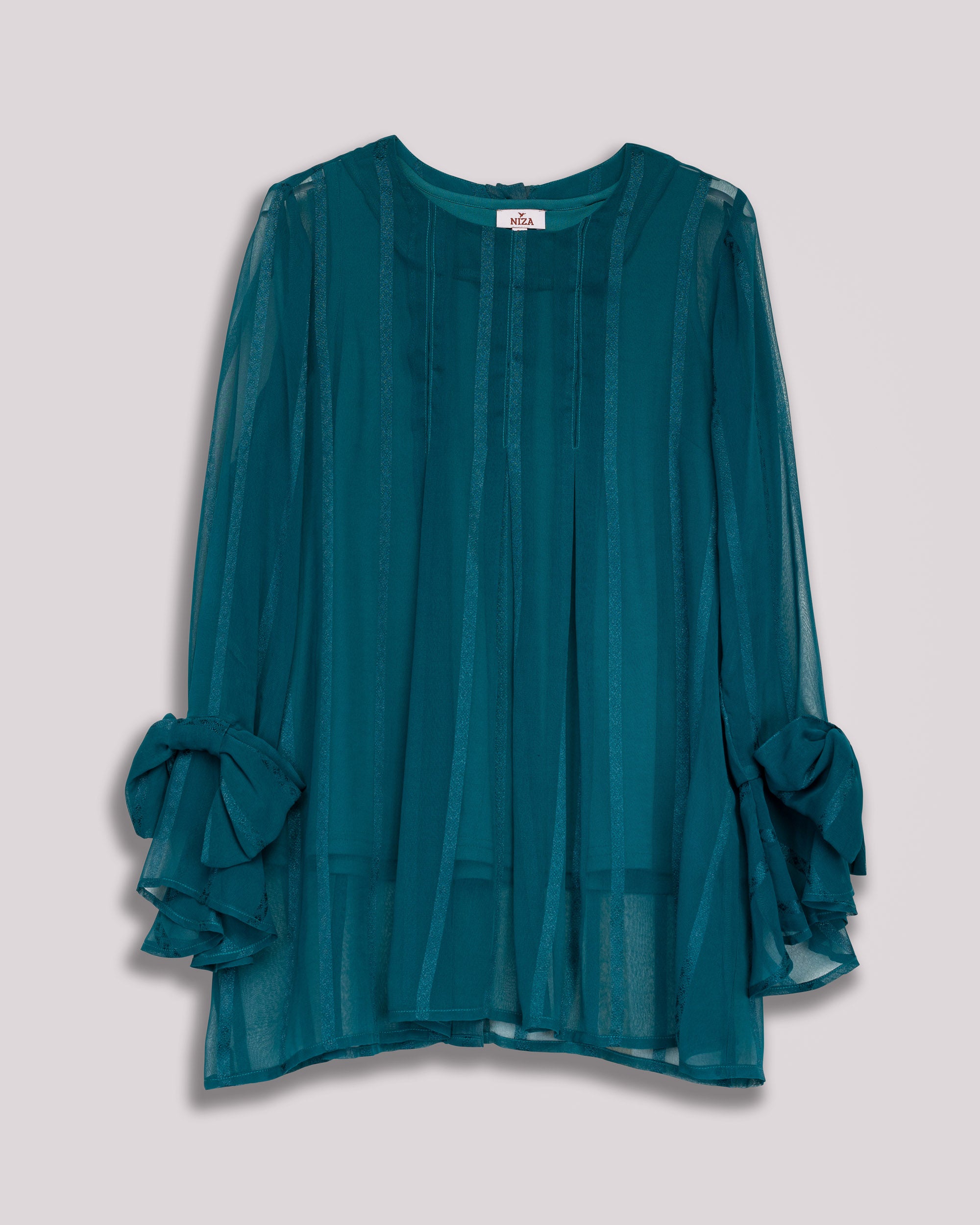 Blusa Turquesa com Detalhes de Folhos nos Punhos Turquesa-7