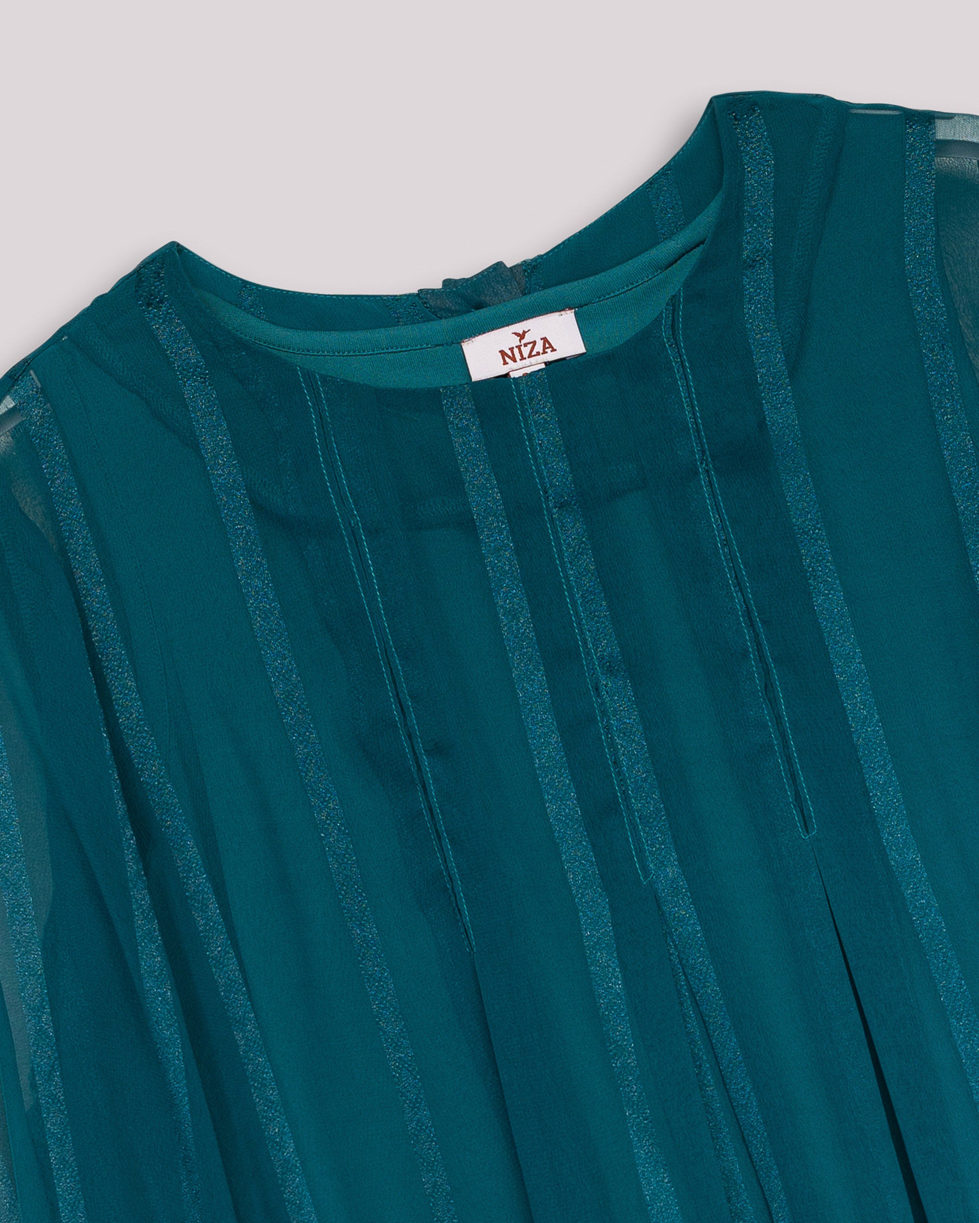 Blusa Turquesa com Detalhes de Folhos nos Punhos Turquesa-8