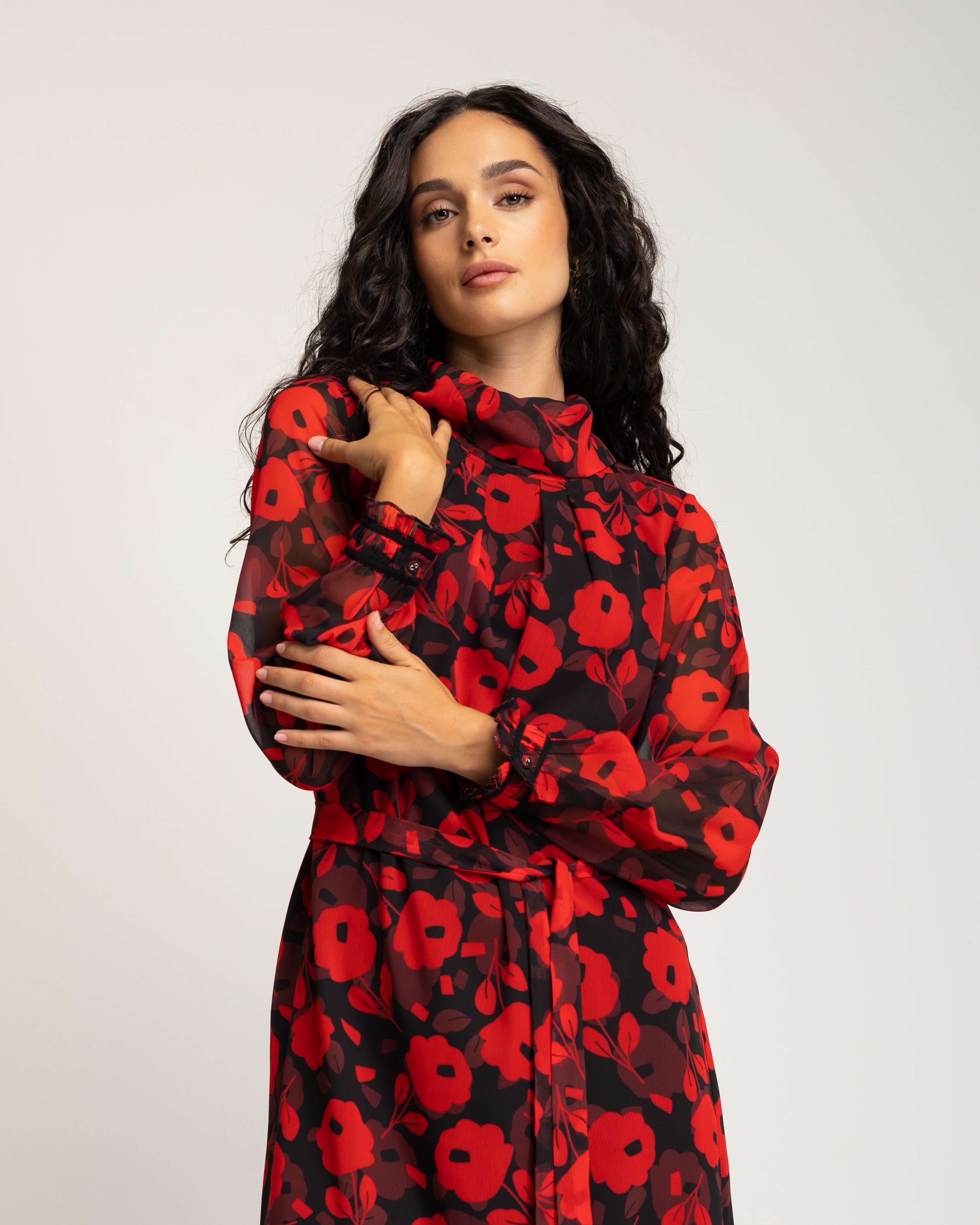 Vestido Curto com Pregas no Decote Vermelho-6