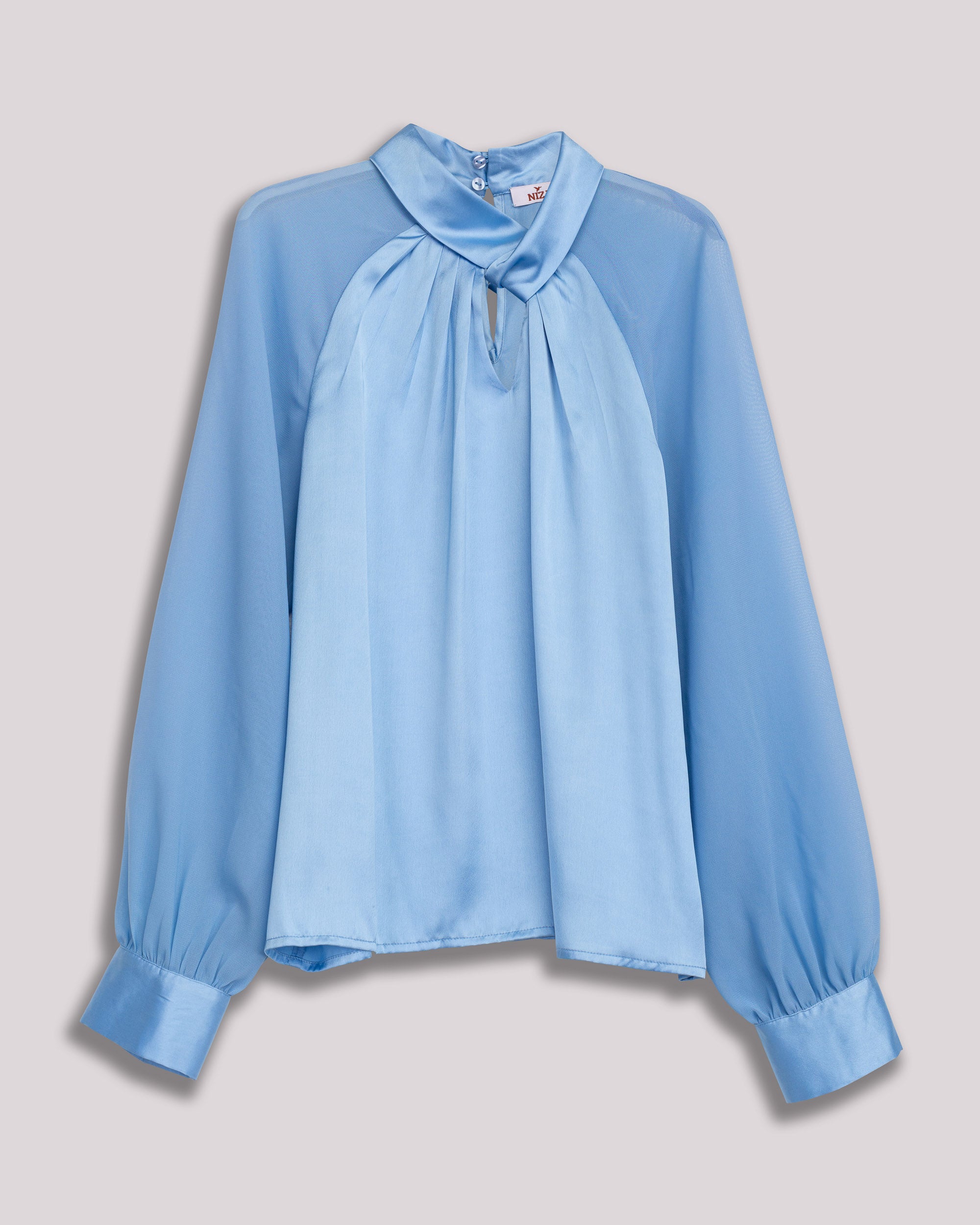 Blusa de Cetim com Abertura Frontal Azul-celeste-6