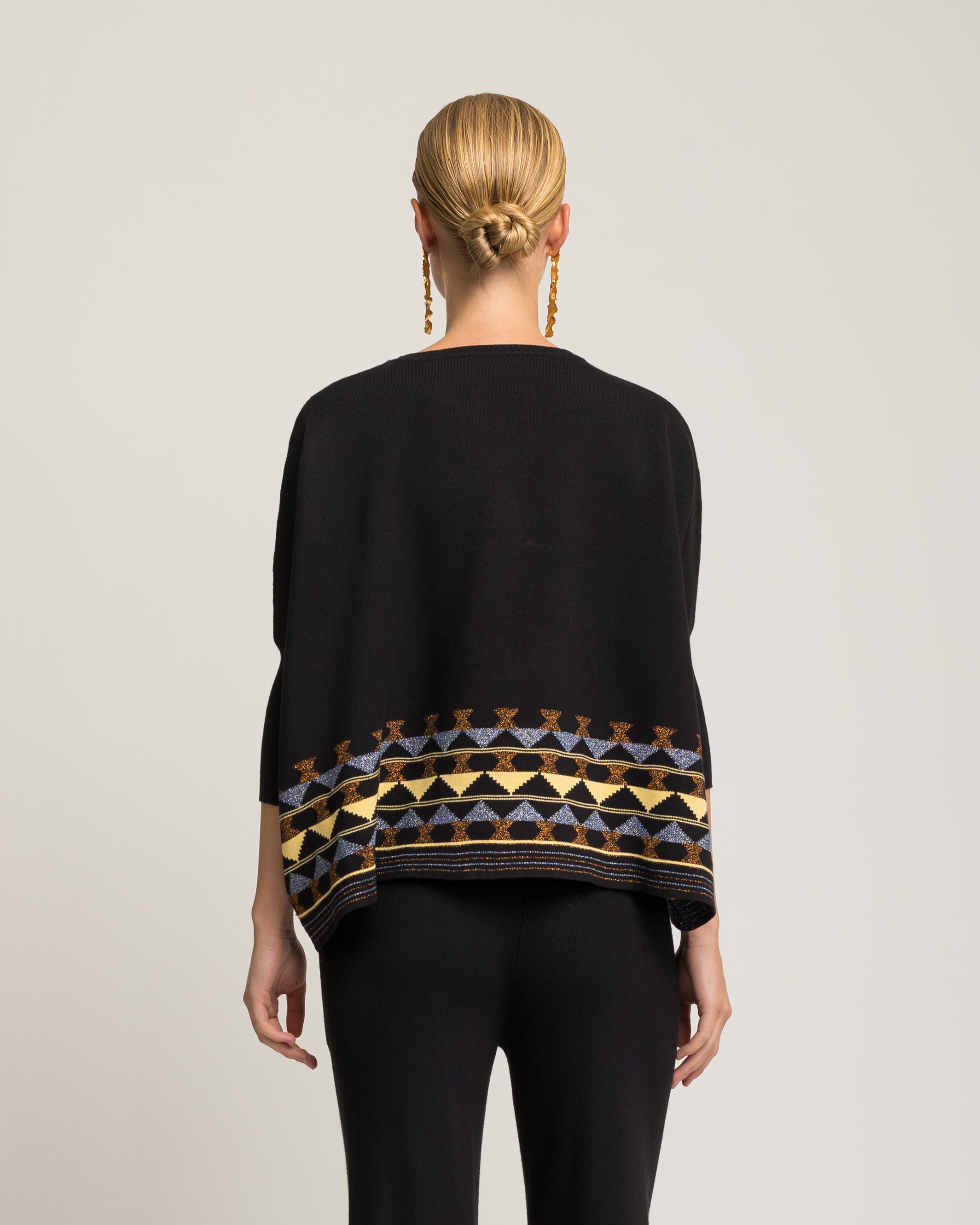Camisola de Corte a Direito com Rebordo Decorativo e Ombros Caídos Azul-índigo-4