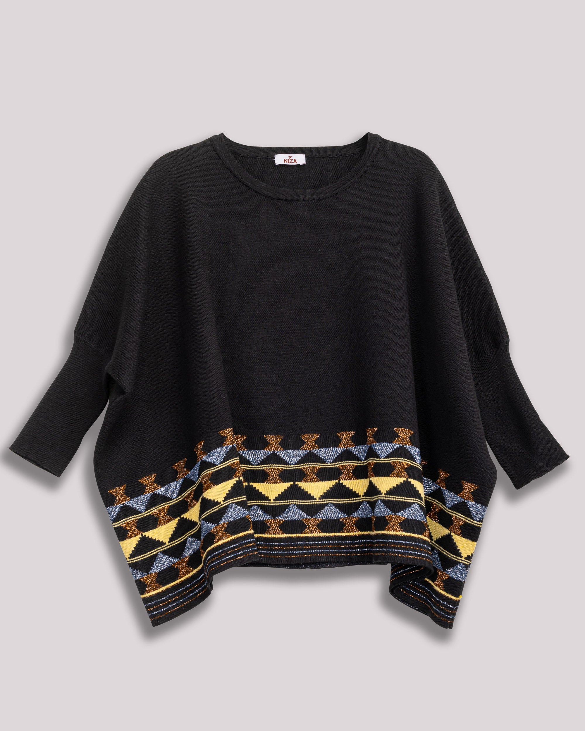 Camisola de Corte a Direito com Rebordo Decorativo e Ombros Caídos Azul-índigo-6