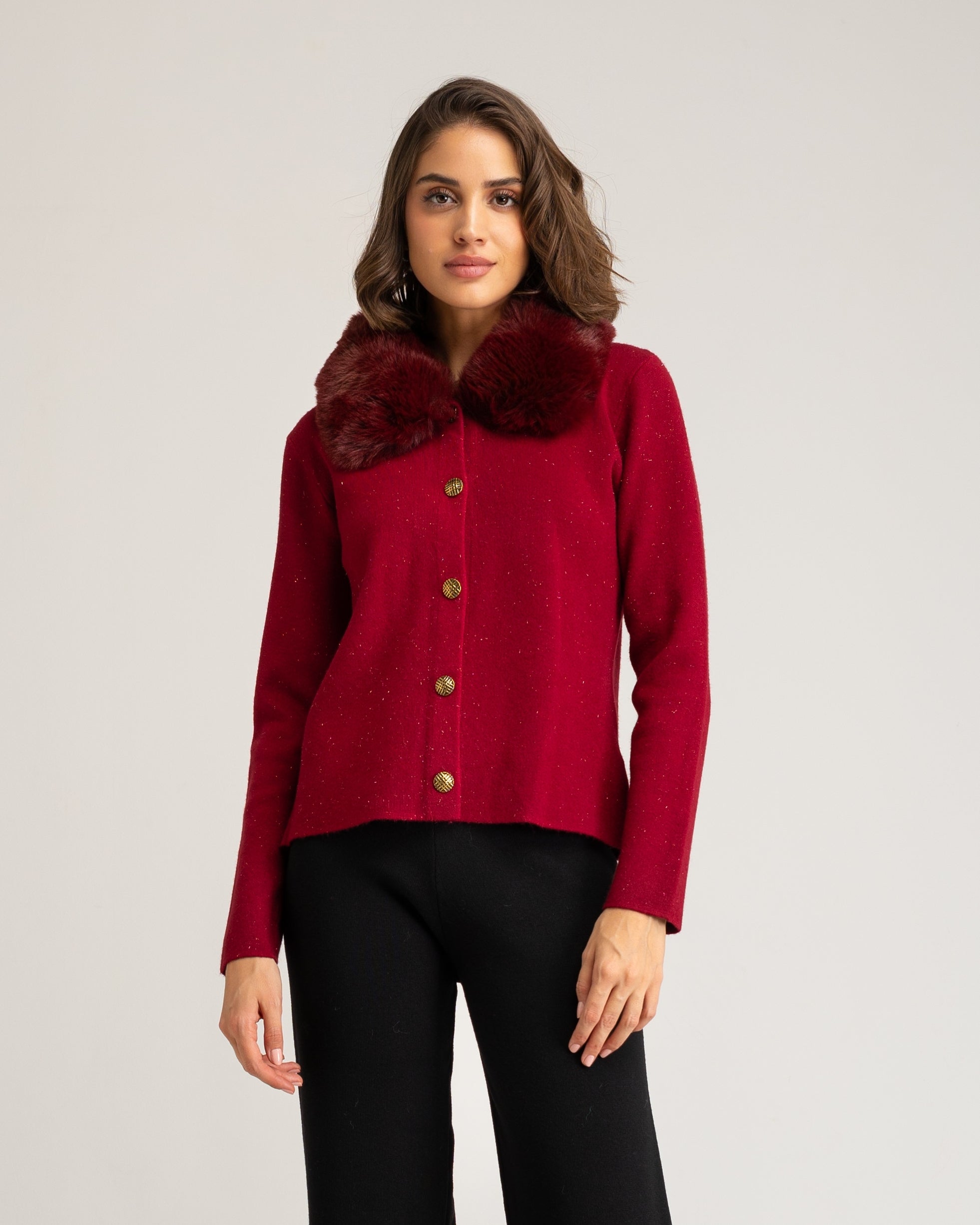 Imagem 0 de Casaco com Gola de Pelo e Abertura Frontal