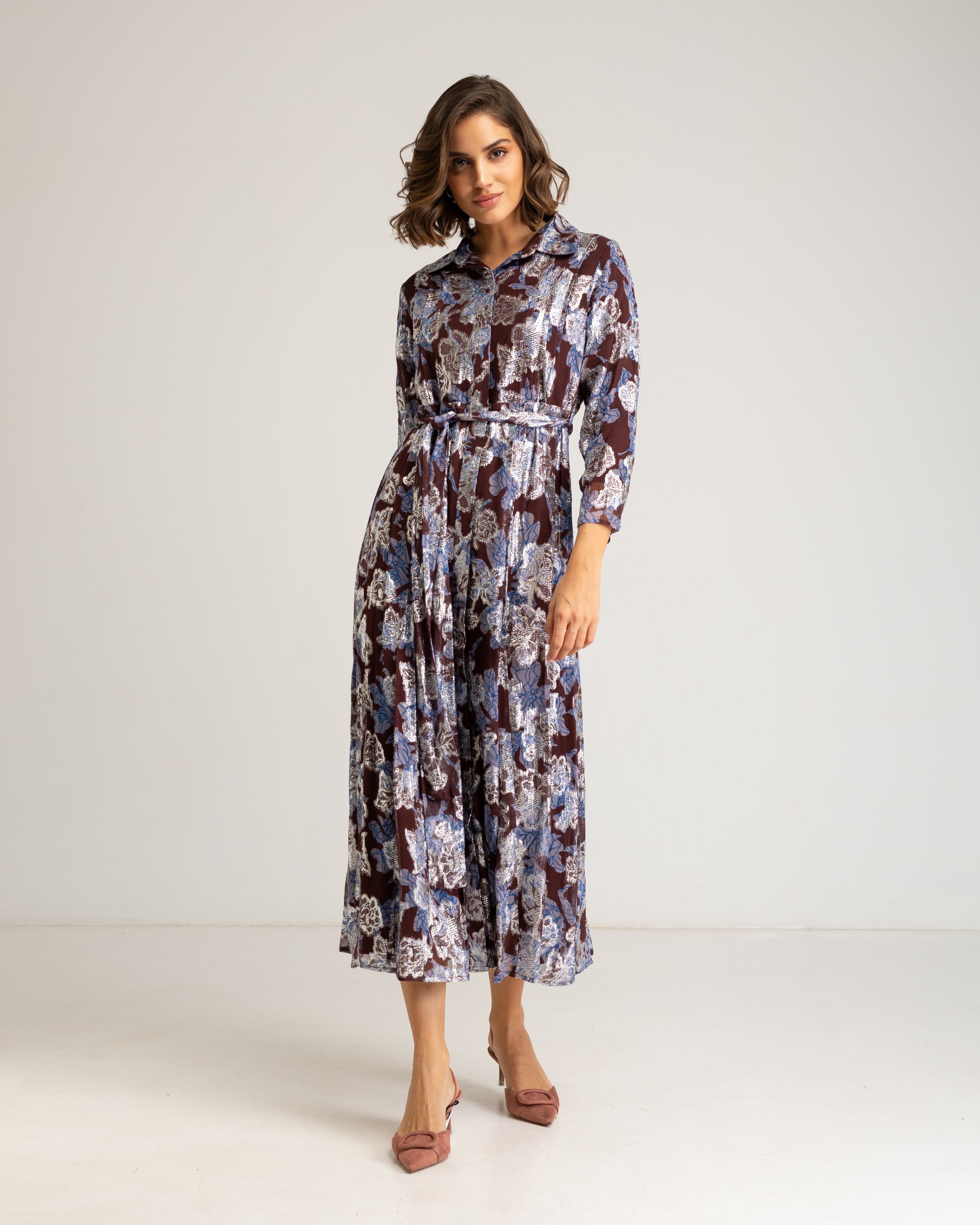 Imagem 0 de Vestido Comprido com Estampado Floral de Manga Comprida