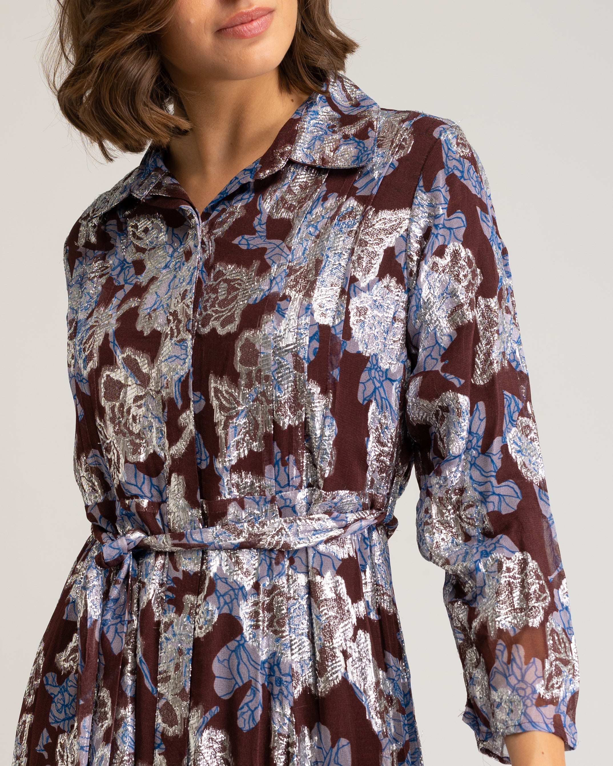 Vestido Comprido com Estampado Floral de Manga Comprida Azul-5