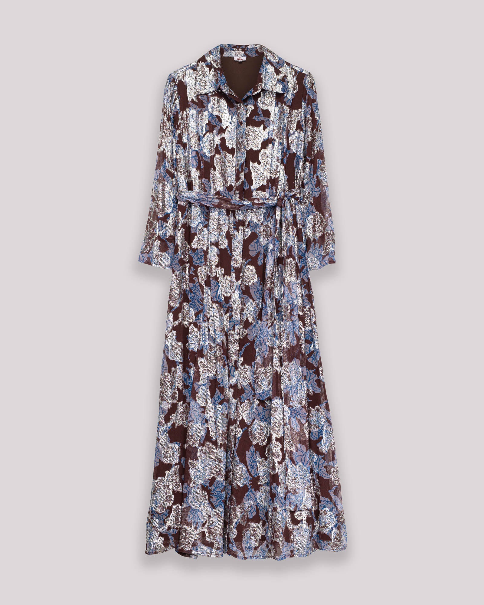 Vestido Comprido com Estampado Floral de Manga Comprida Azul-7