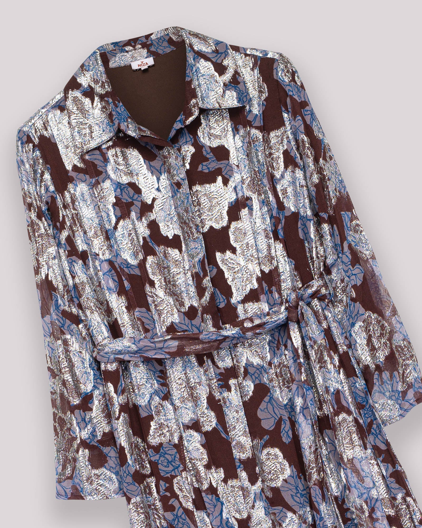 Vestido Comprido com Estampado Floral de Manga Comprida Azul-8