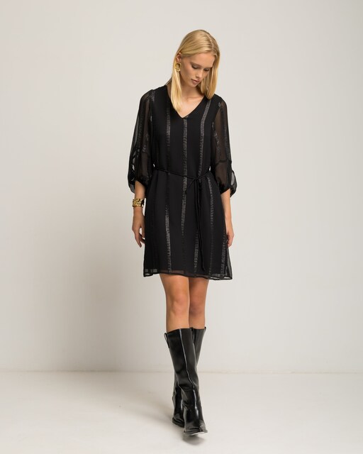 Imagem 0 de Vestido Curto de Gola em V com Cinto